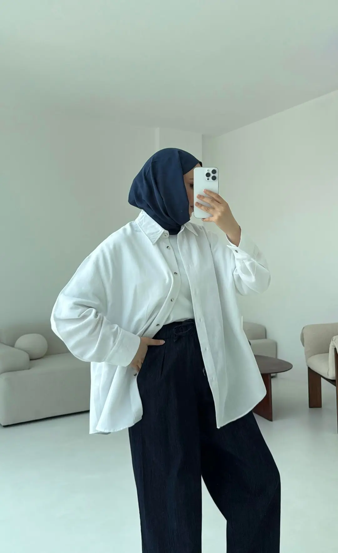 Basic Oversize  Keten Gömlek Beyaz - Görsel 3