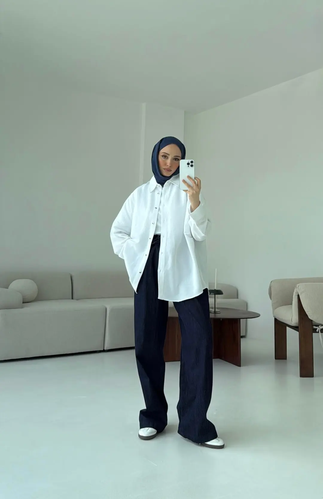 Basic Oversize  Keten Gömlek Beyaz - Görsel 4