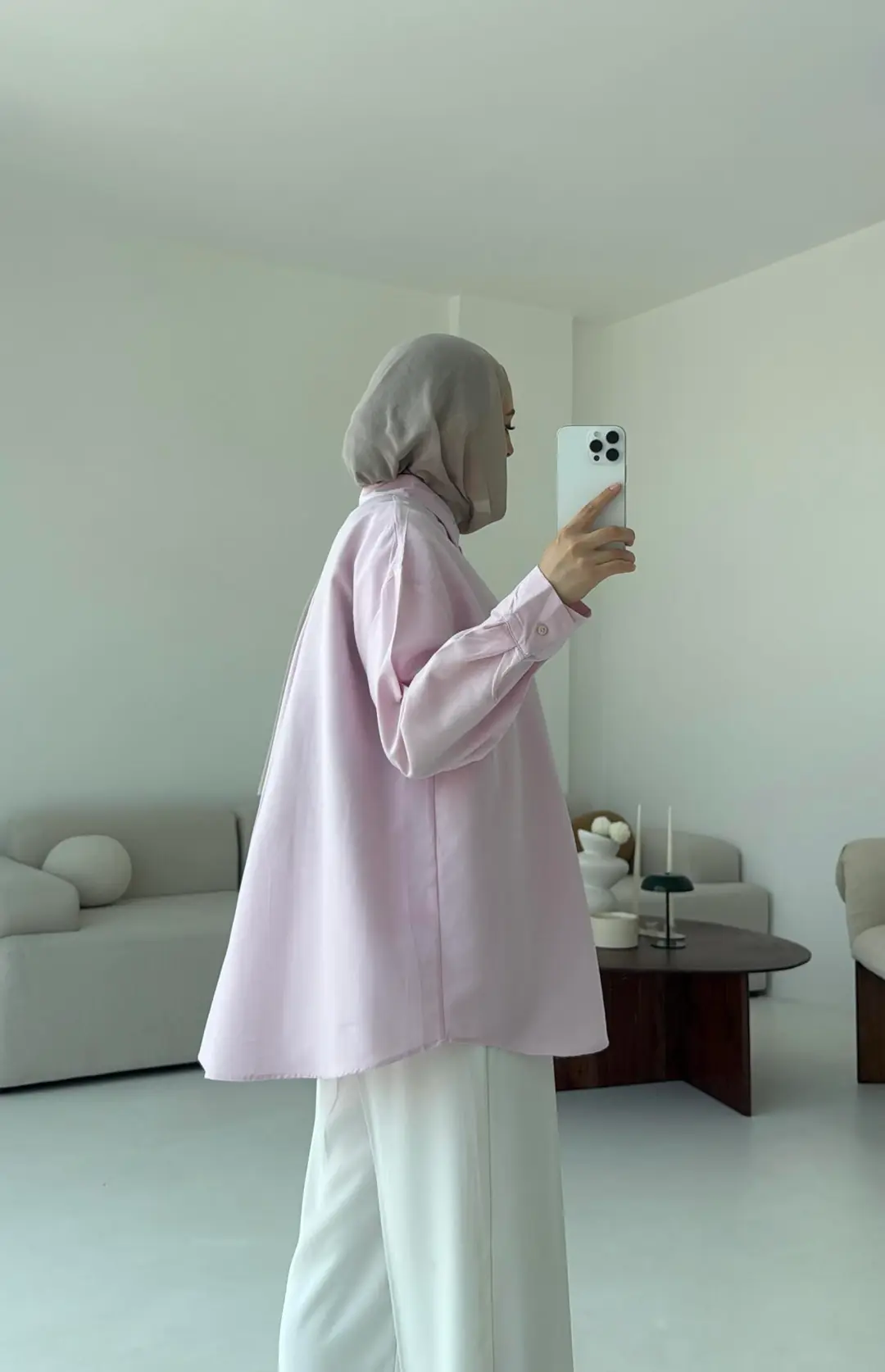 Basic Oversize  Keten Gömlek Pembe - Görsel 8