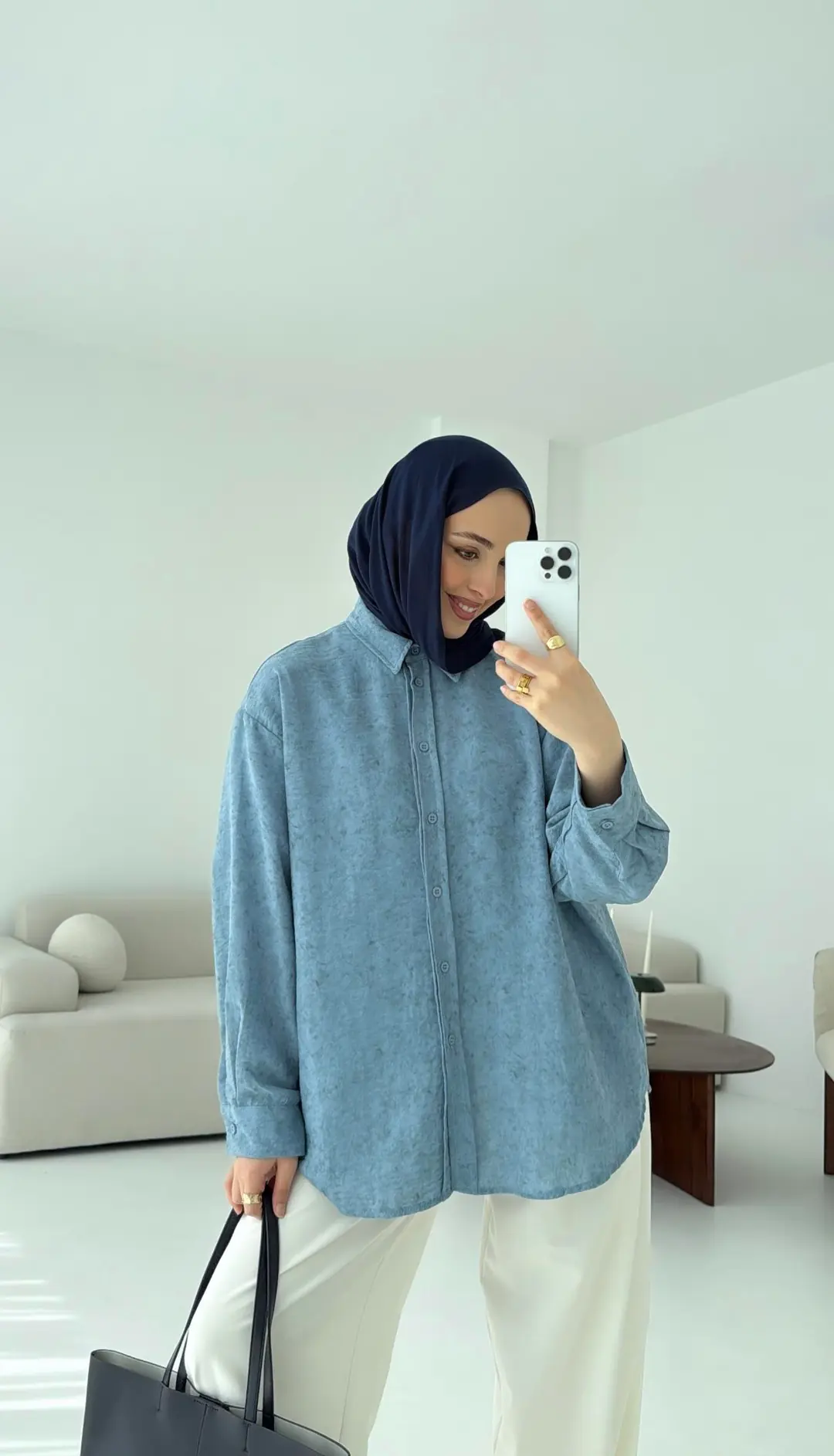 Batik Bambu Keten Gömlek Mavi - Görsel 2