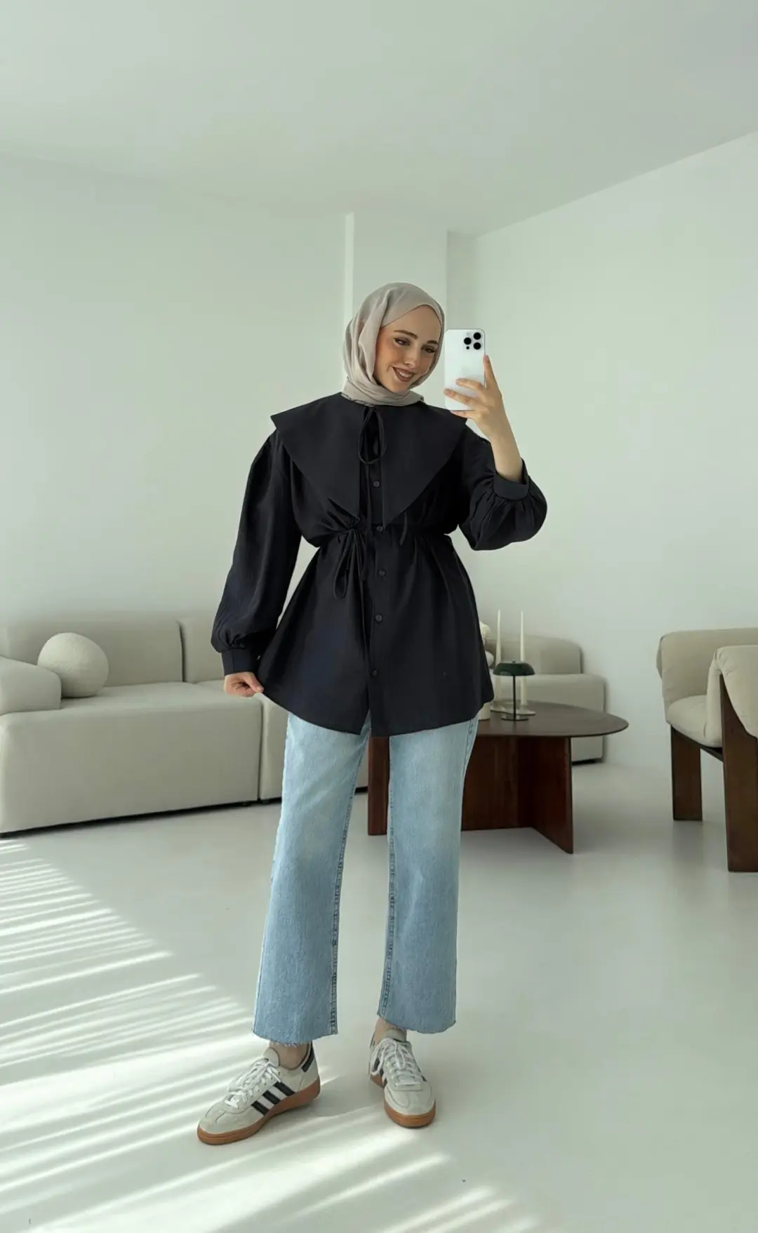 Bebe Yaka Bağlamalı Gömlek Antrasit - Görsel 2