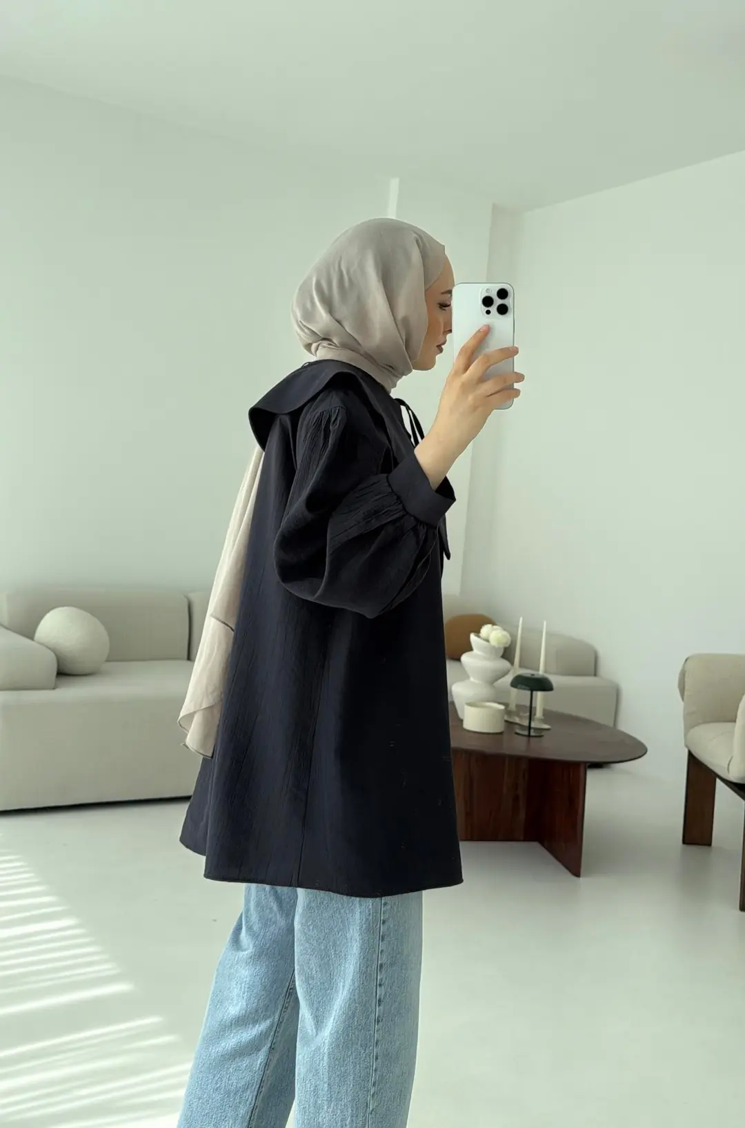 Bebe Yaka Bağlamalı Gömlek Antrasit - Görsel 3