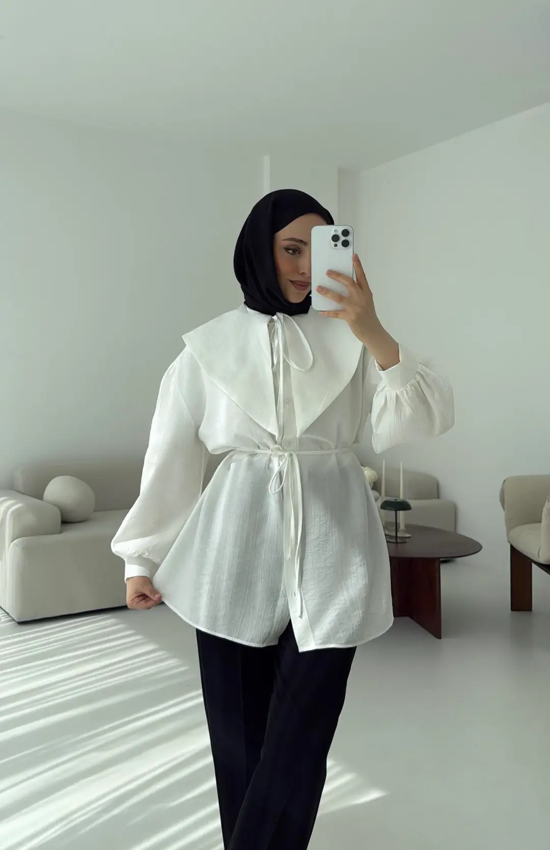 Bebe Yaka Bağlamalı Gömlek  Beyaz - Görsel 2