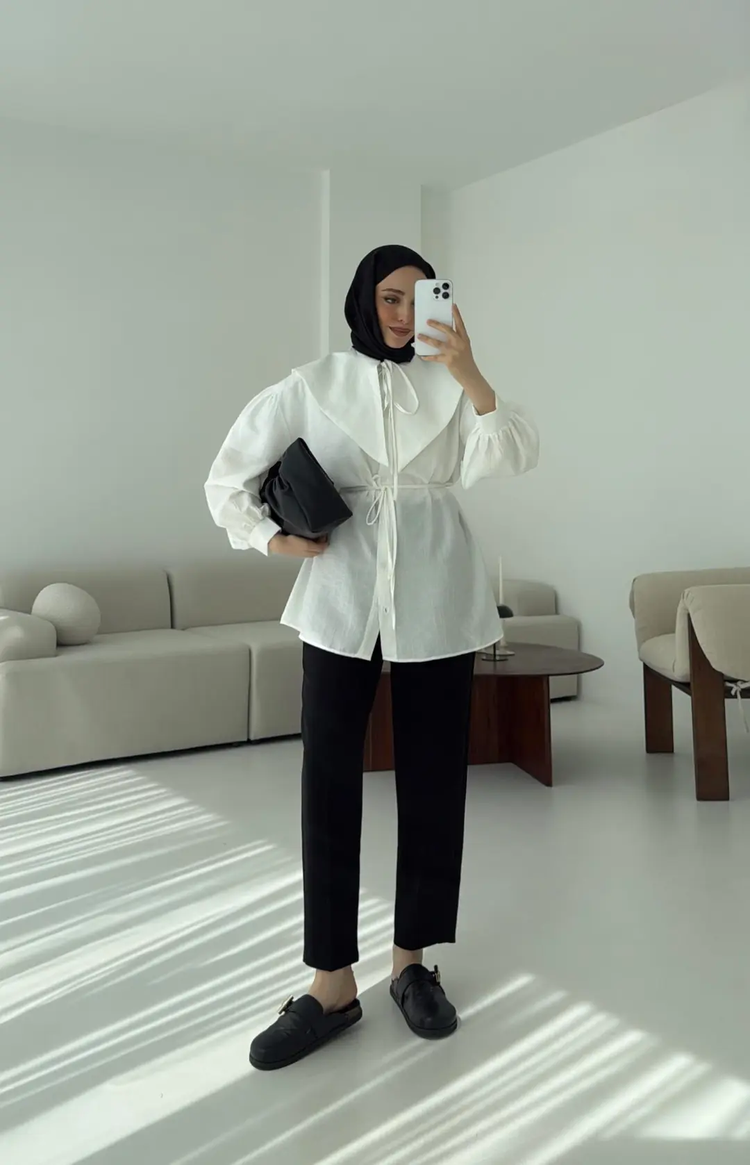 Bebe Yaka Bağlamalı Gömlek  Beyaz - Görsel 4