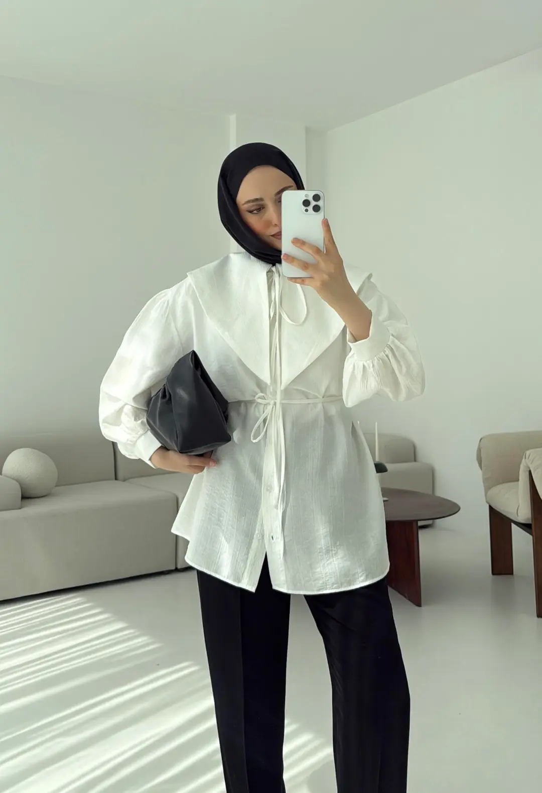 Bebe Yaka Bağlamalı Gömlek  Beyaz - Görsel 7