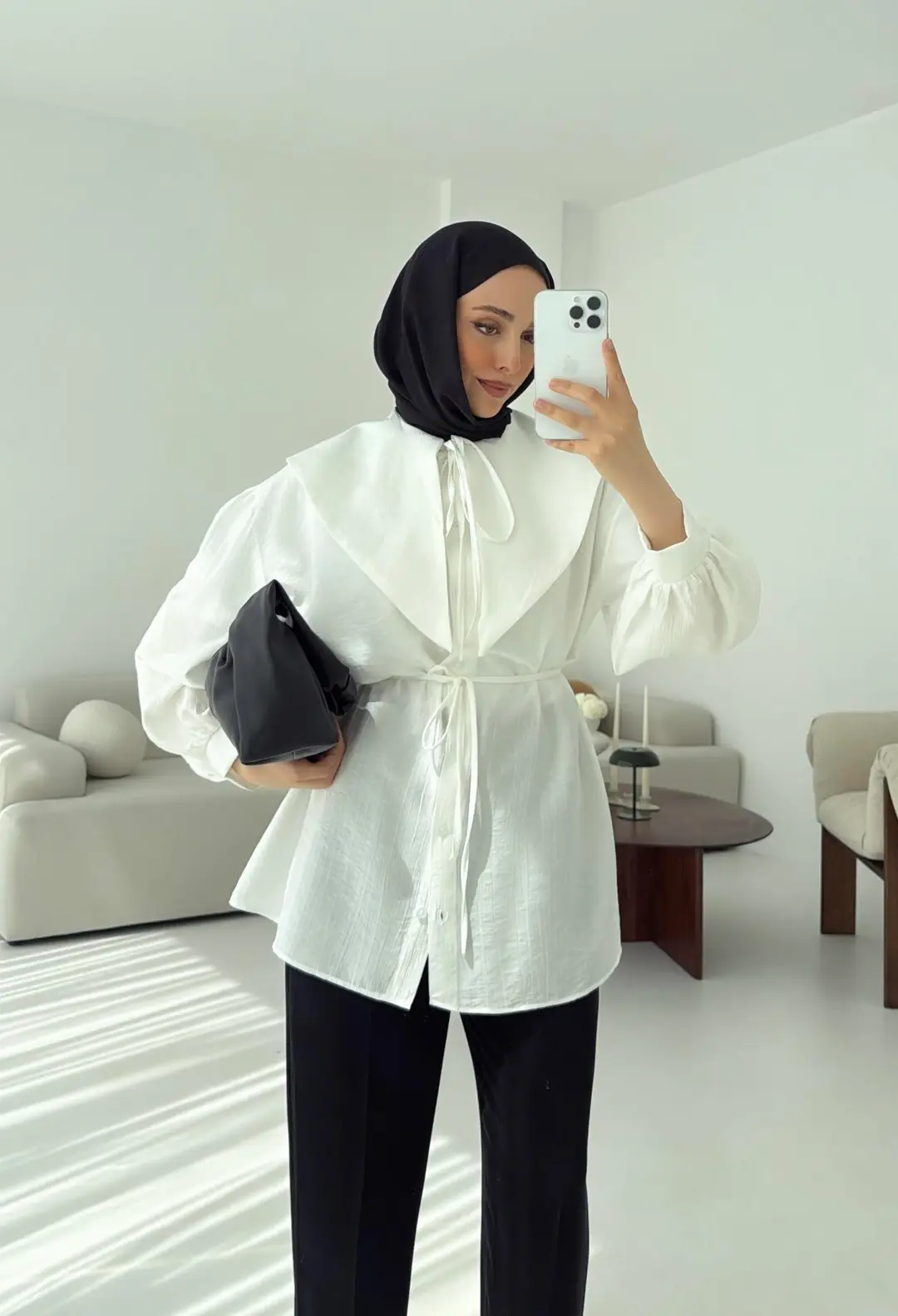 Bebe Yaka Bağlamalı Gömlek  Beyaz - Görsel 8