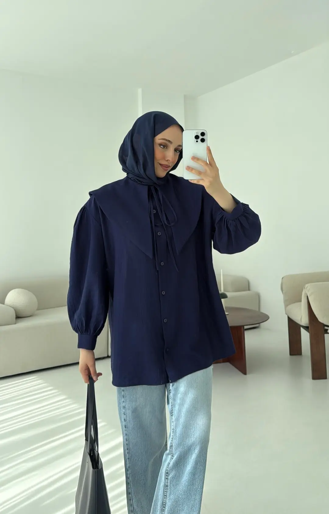 Bebe Yaka Bağlamalı Gömlek  Lacivert - Görsel 3