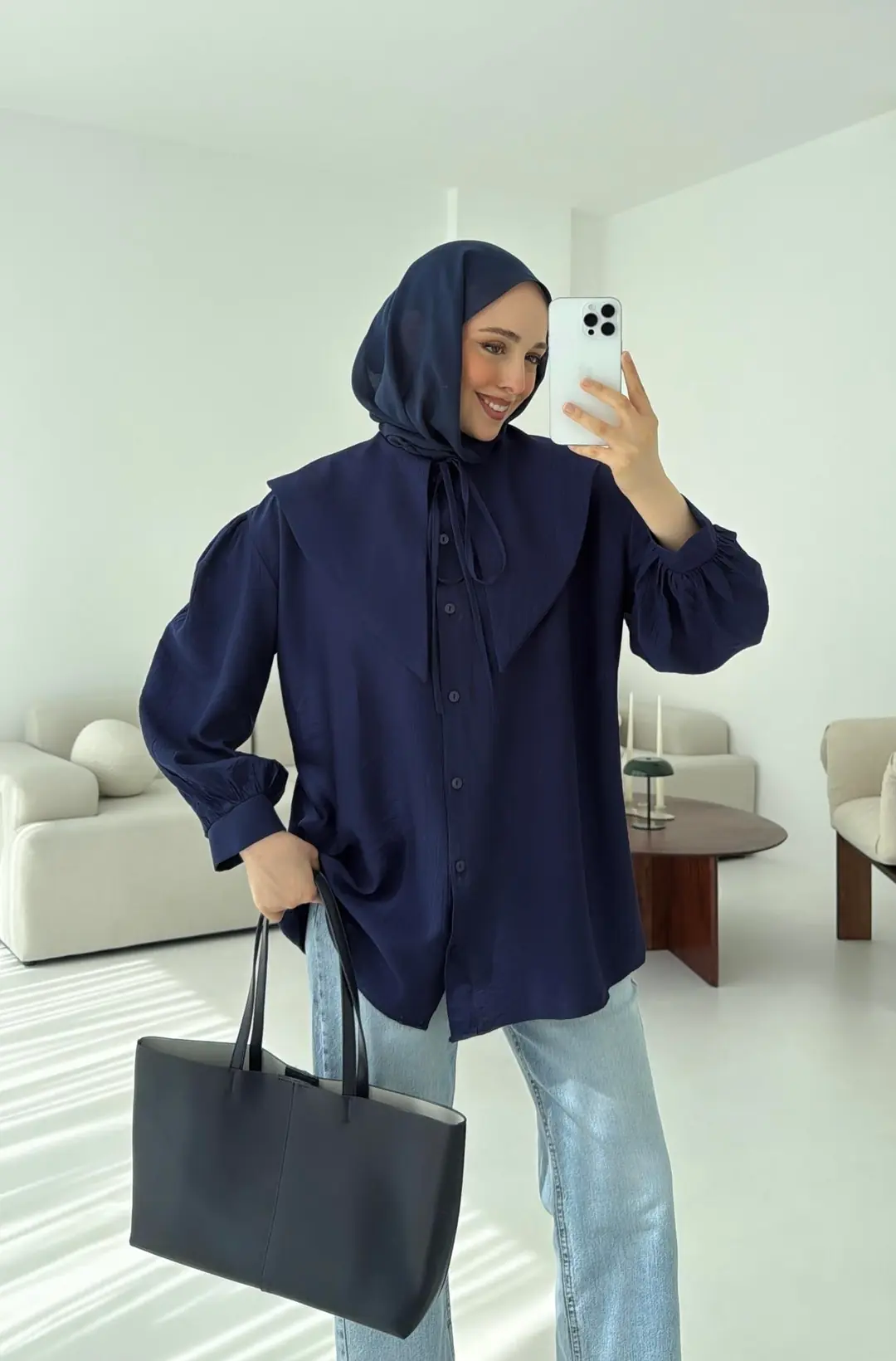 Bebe Yaka Bağlamalı Gömlek  Lacivert - Görsel 4