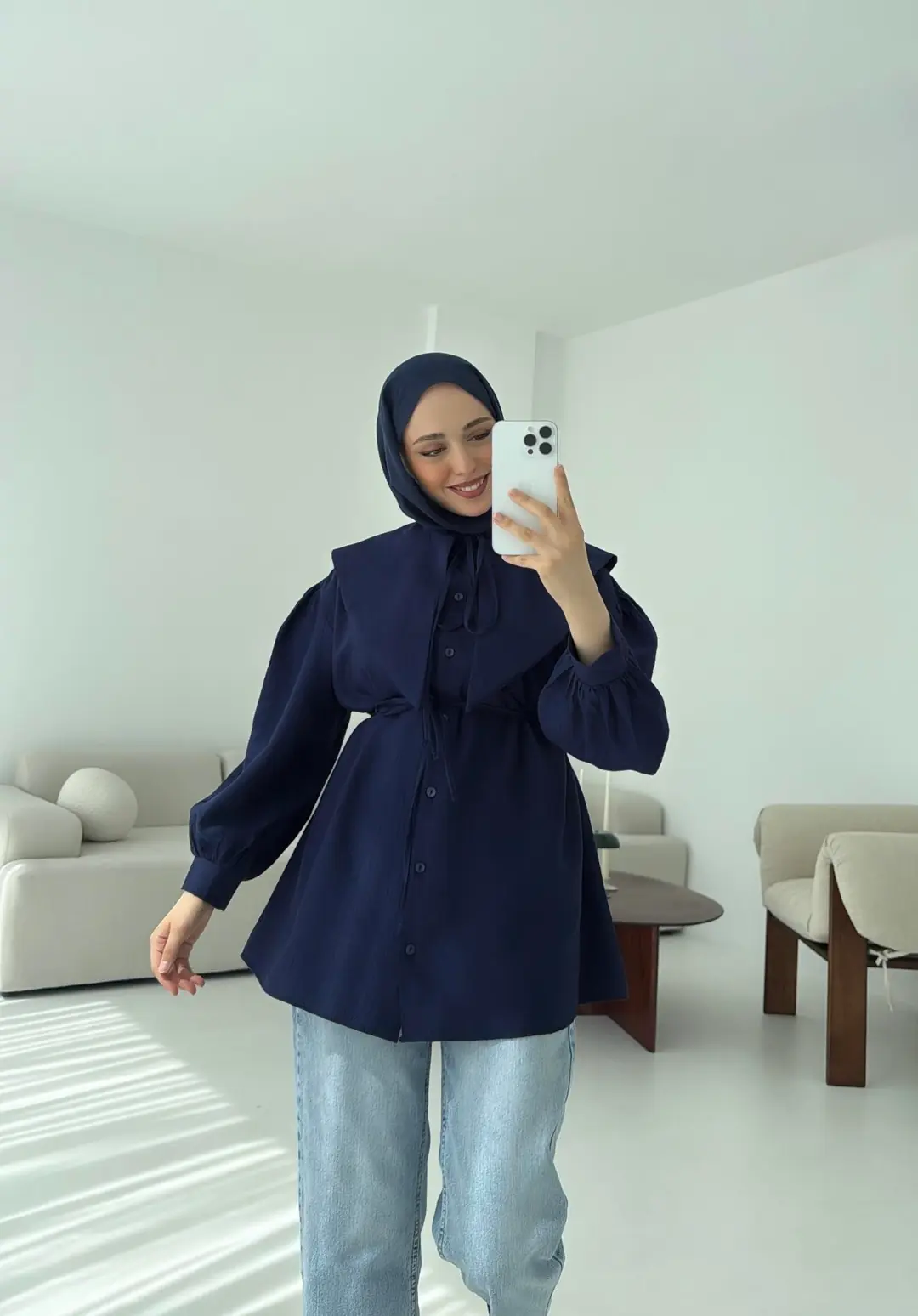 Bebe Yaka Bağlamalı Gömlek  Lacivert - Görsel 9