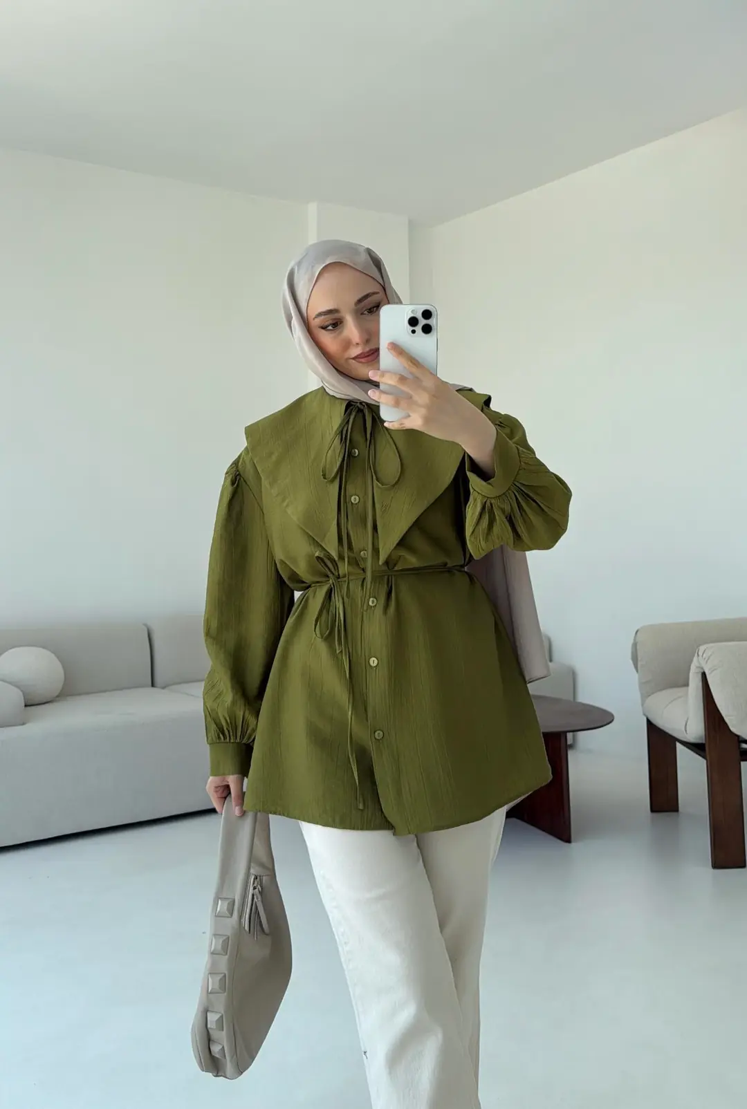 Bebe Yaka Bağlamalı Gömlek Olive