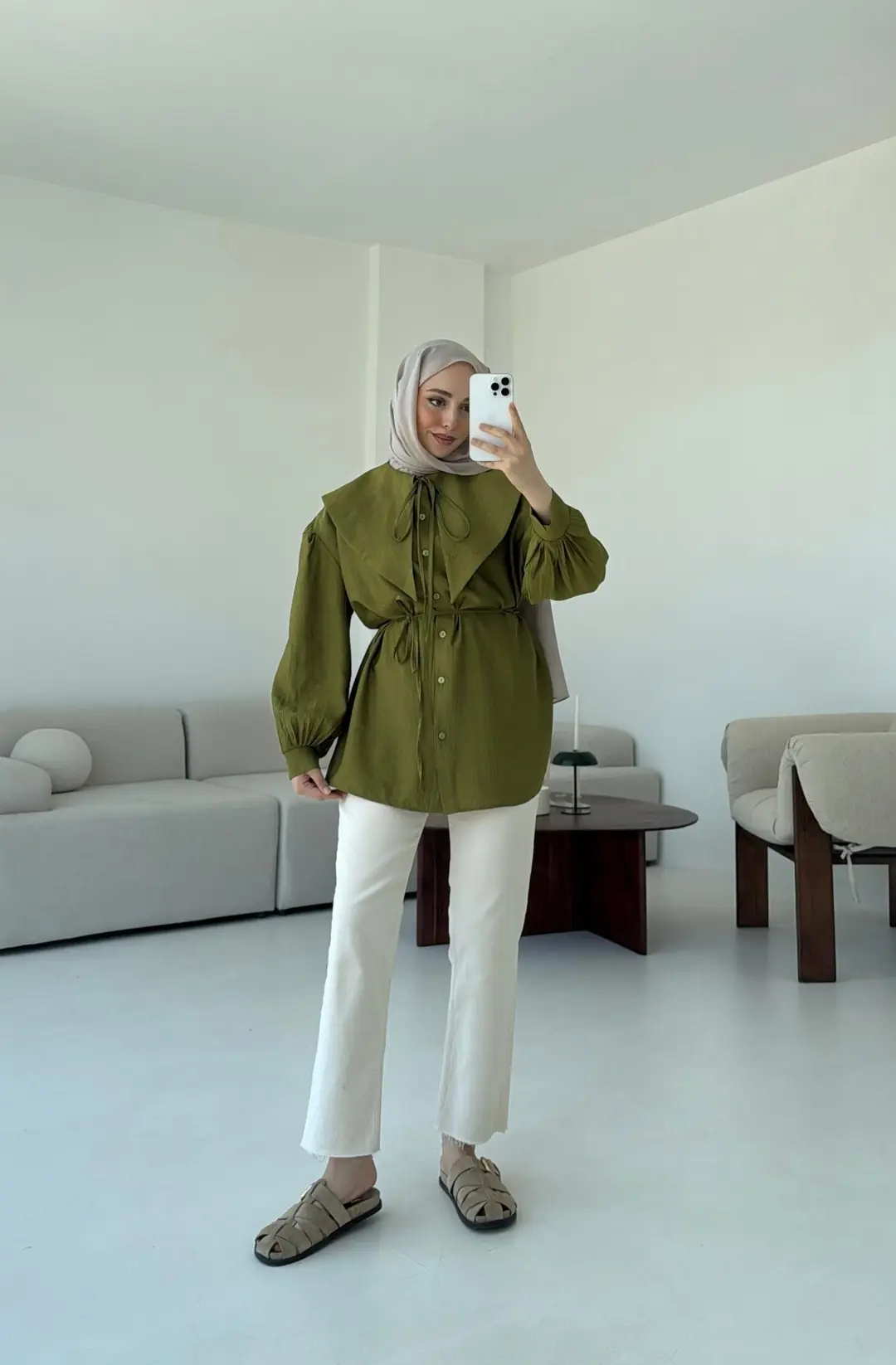 Bebe Yaka Bağlamalı Gömlek Olive - Görsel 4