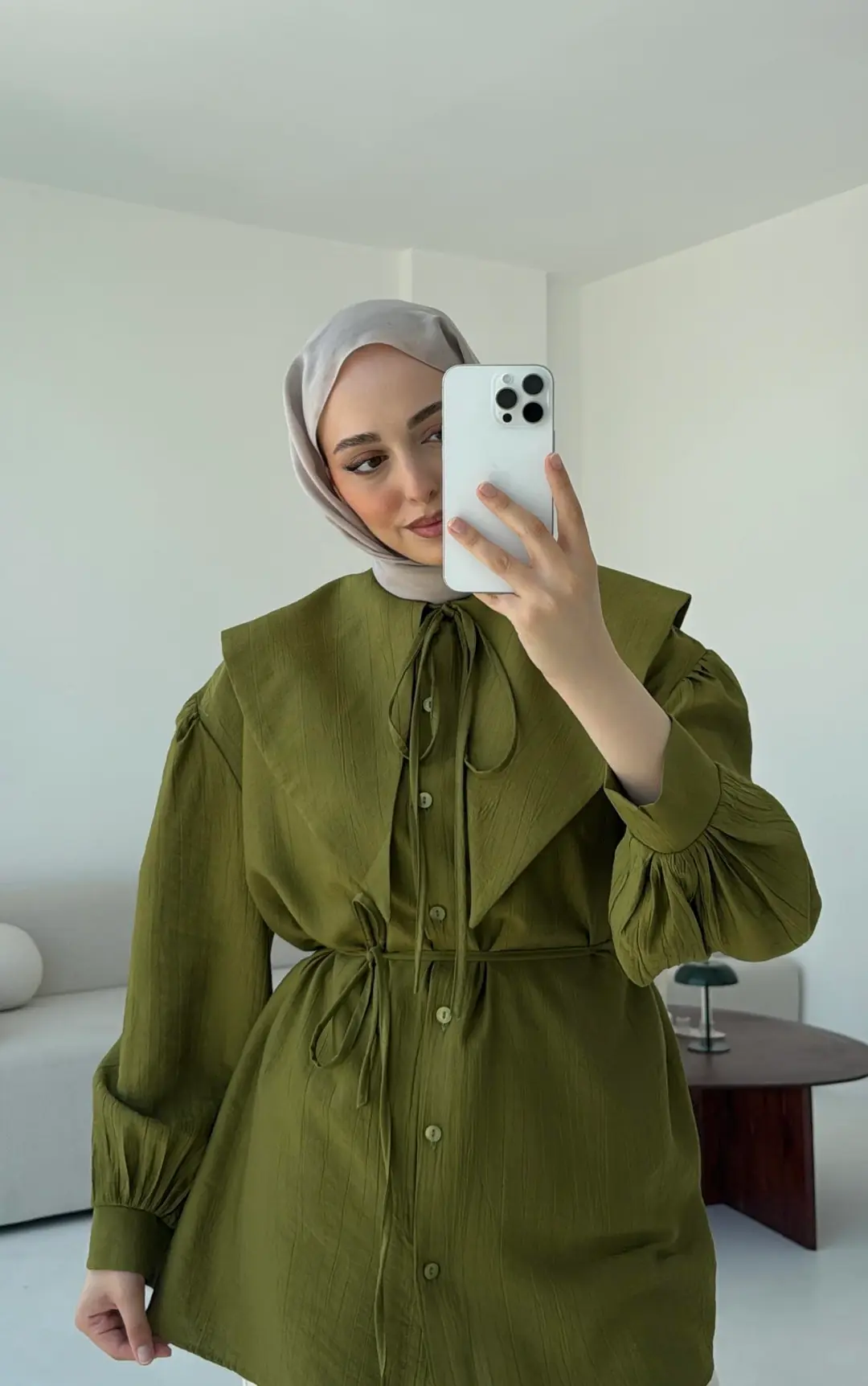 Bebe Yaka Bağlamalı Gömlek Olive - Görsel 6