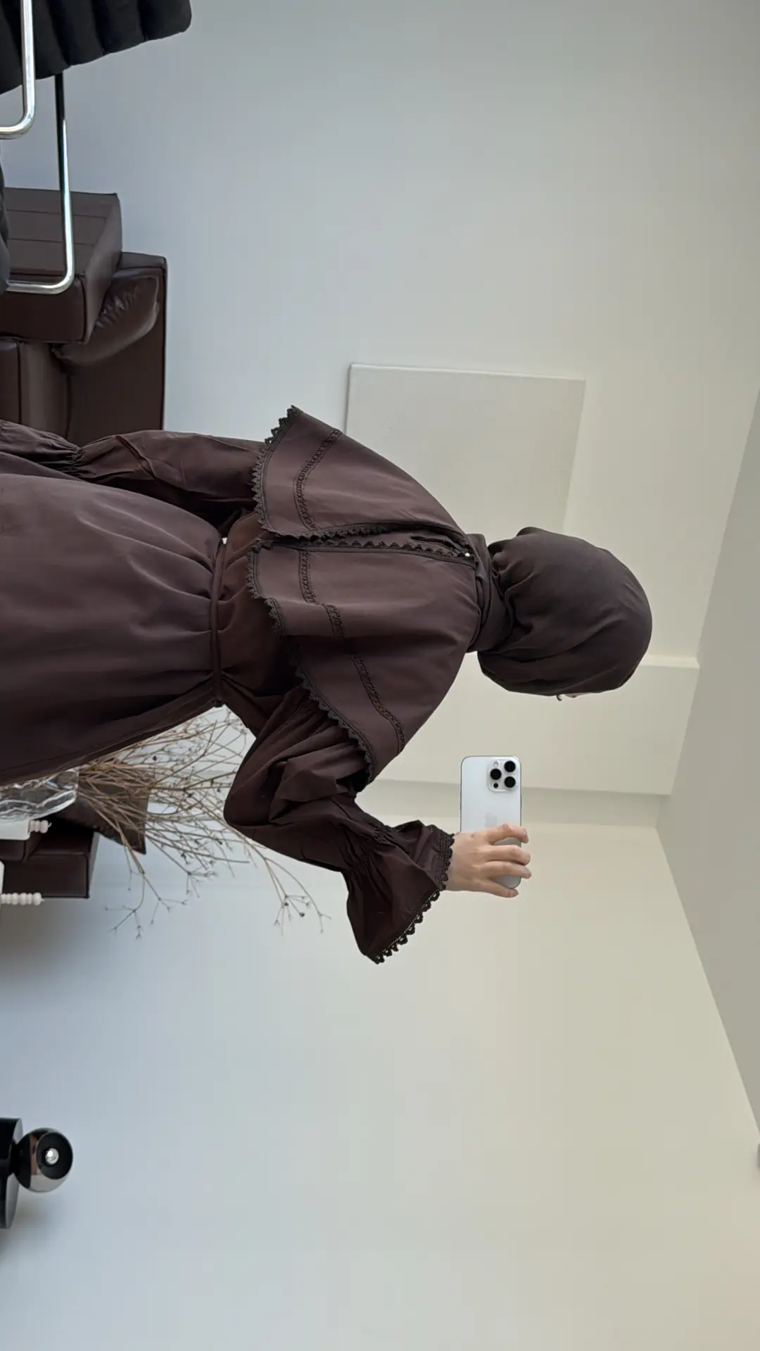 Bebe Yaka Dantel Geçişli Gömlek Kahve - Görsel 2