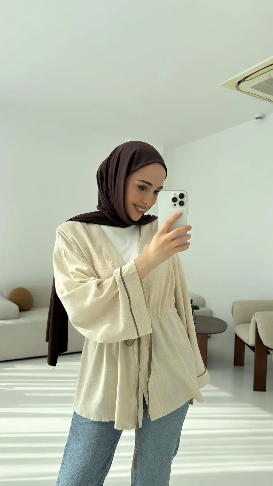 Bej Bağlamalı Kimono - Görsel 2