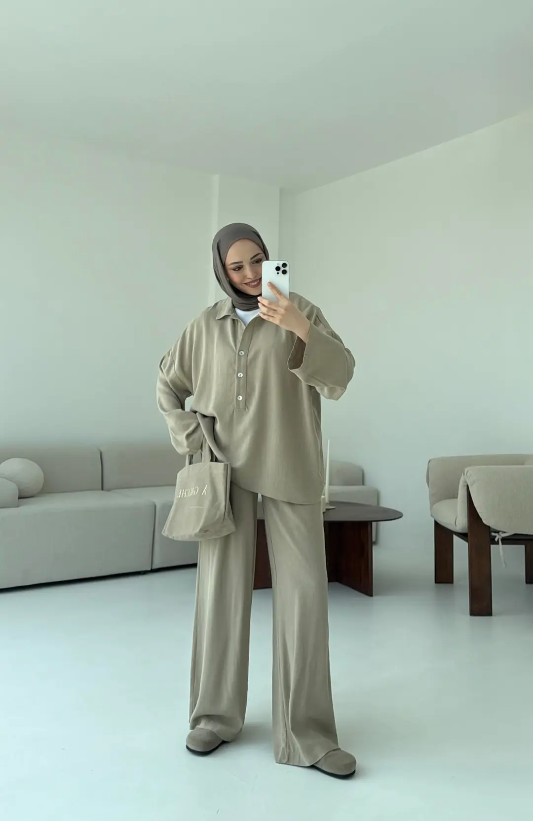 Bej Bluz Takım Bukle - Görsel 4