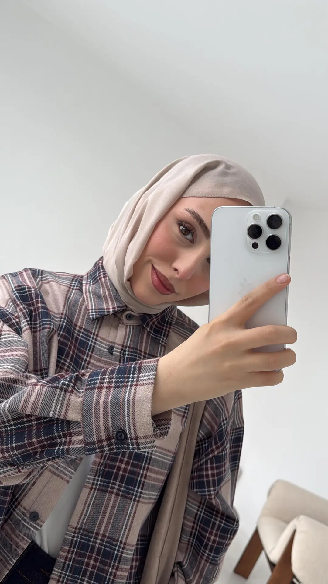 Bej Ekose Gömlek - Görsel 7