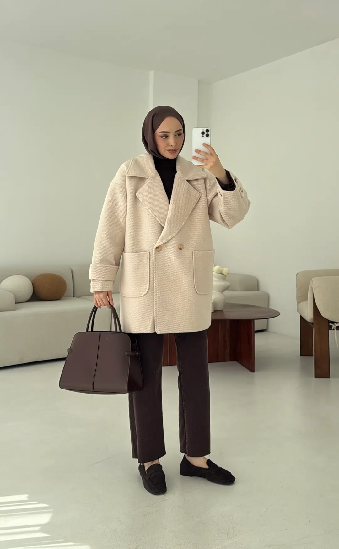 Bej Geçişli Kaşe Kaban - Görsel 5