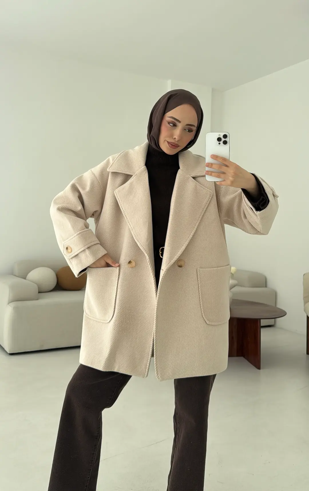 Bej Geçişli Kaşe Kaban - Görsel 6