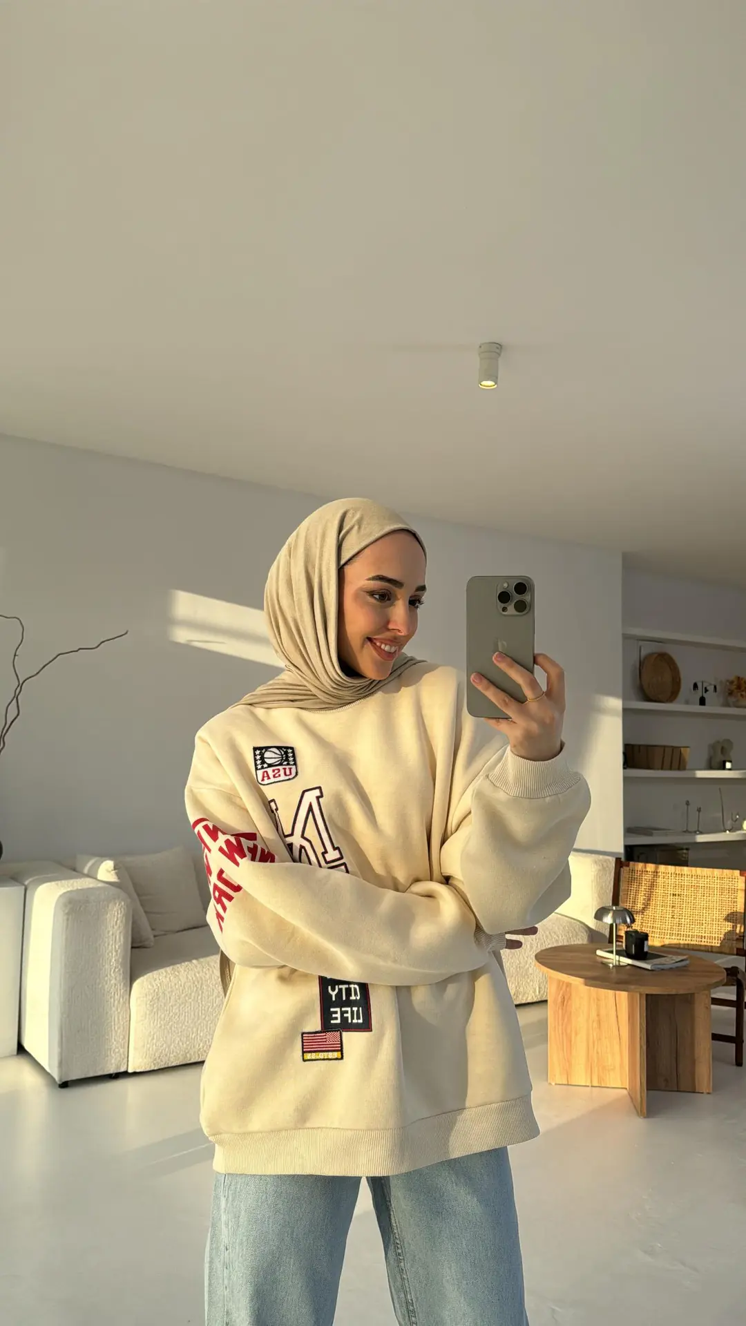 Bej NYC Baskılı Sweatshirt - Görsel 4