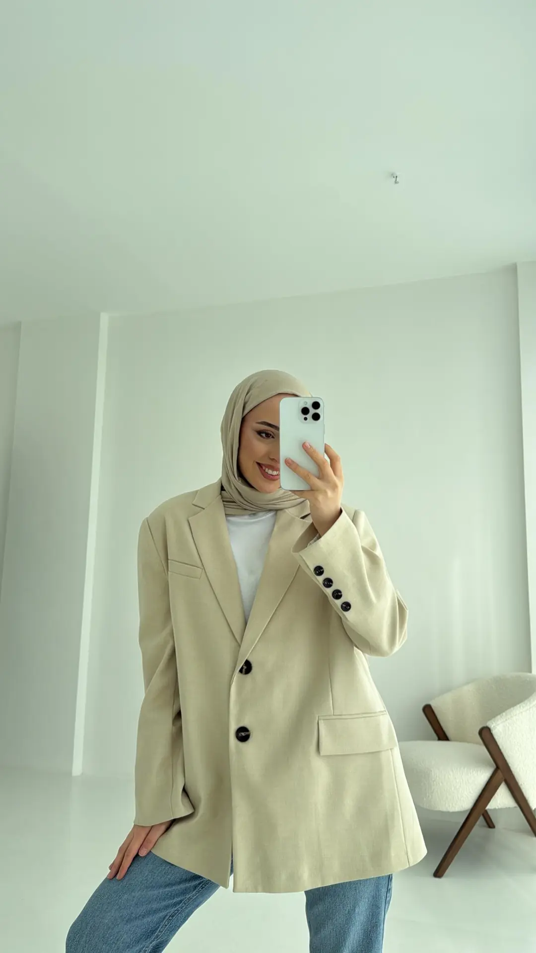 Bej Oversize Premium Blazer Ceket - Görsel 3