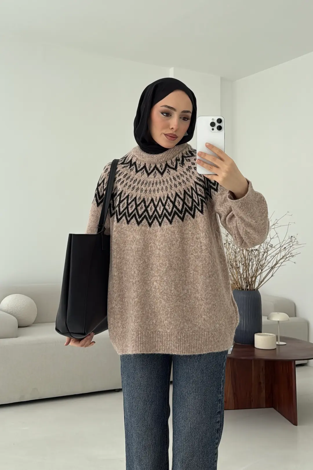 Bej Siyah Geçişli Kazak - Görsel 5