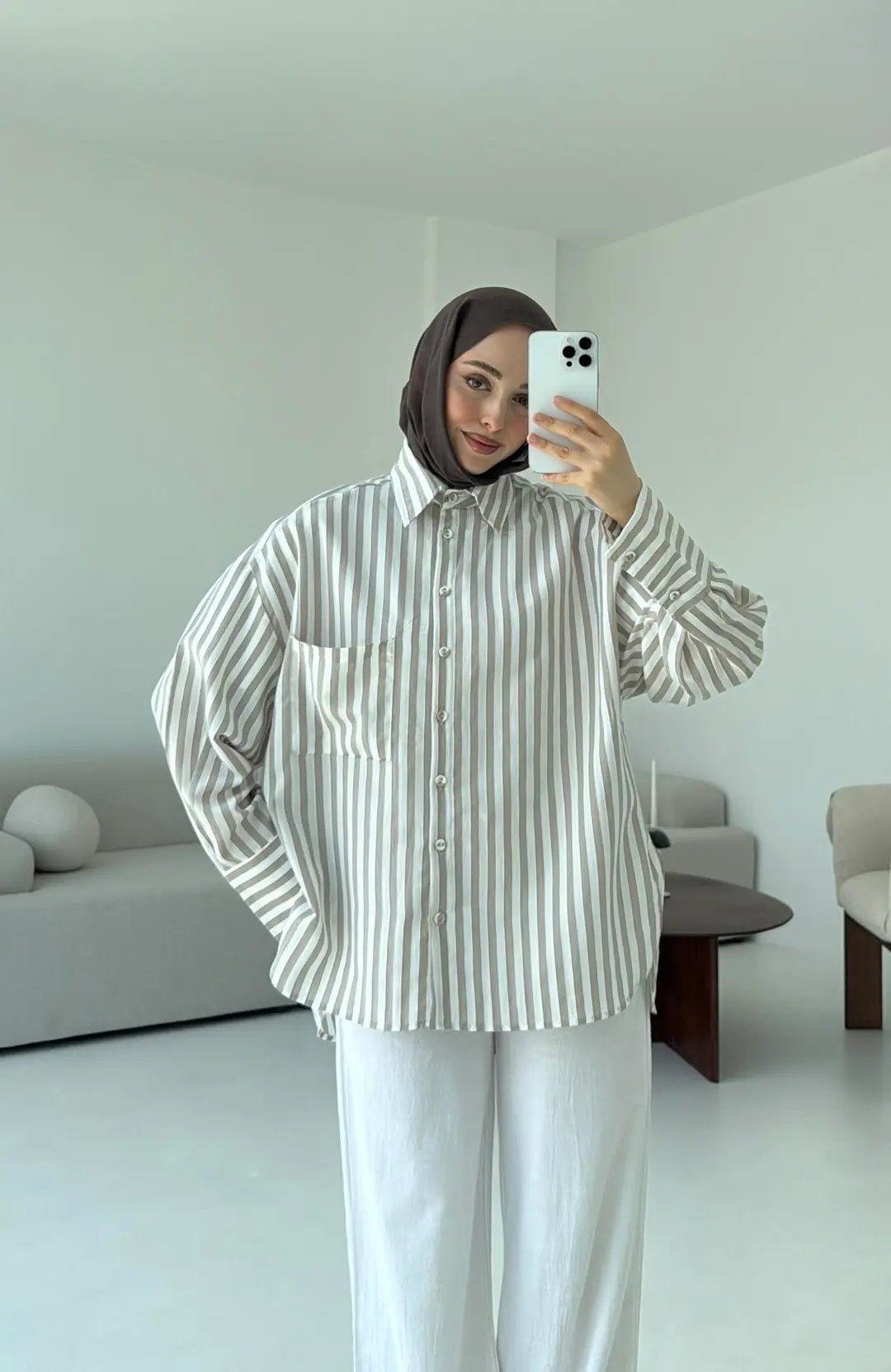 Bej Vizon  Çizgili Gömlek - Görsel 2