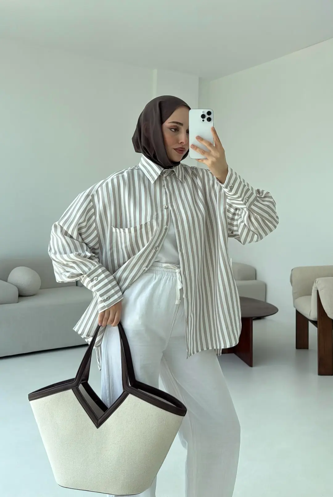 Bej Vizon  Çizgili Gömlek - Görsel 3