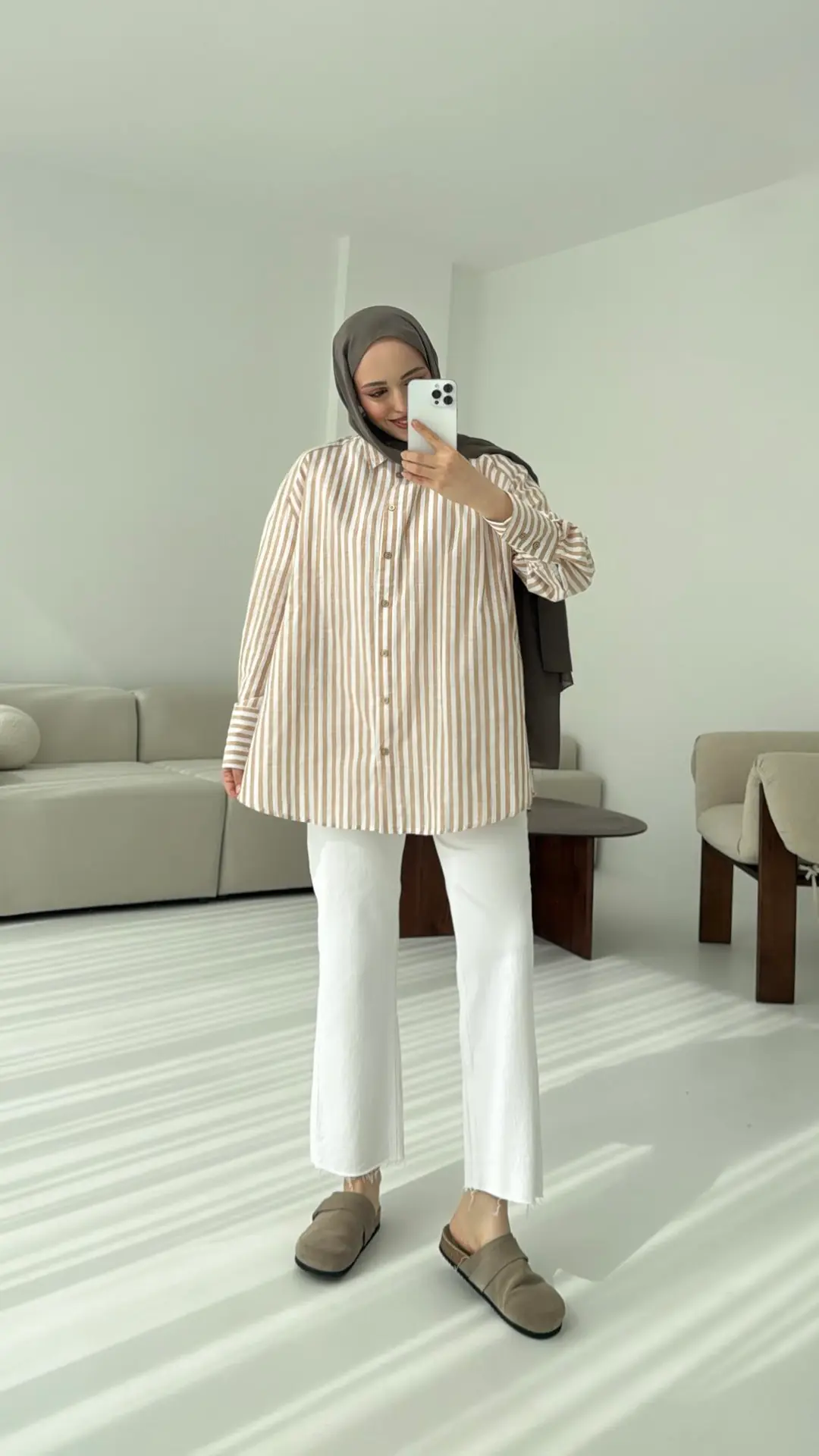 Bej/beyaz Çizgili Gömlek - Görsel 5