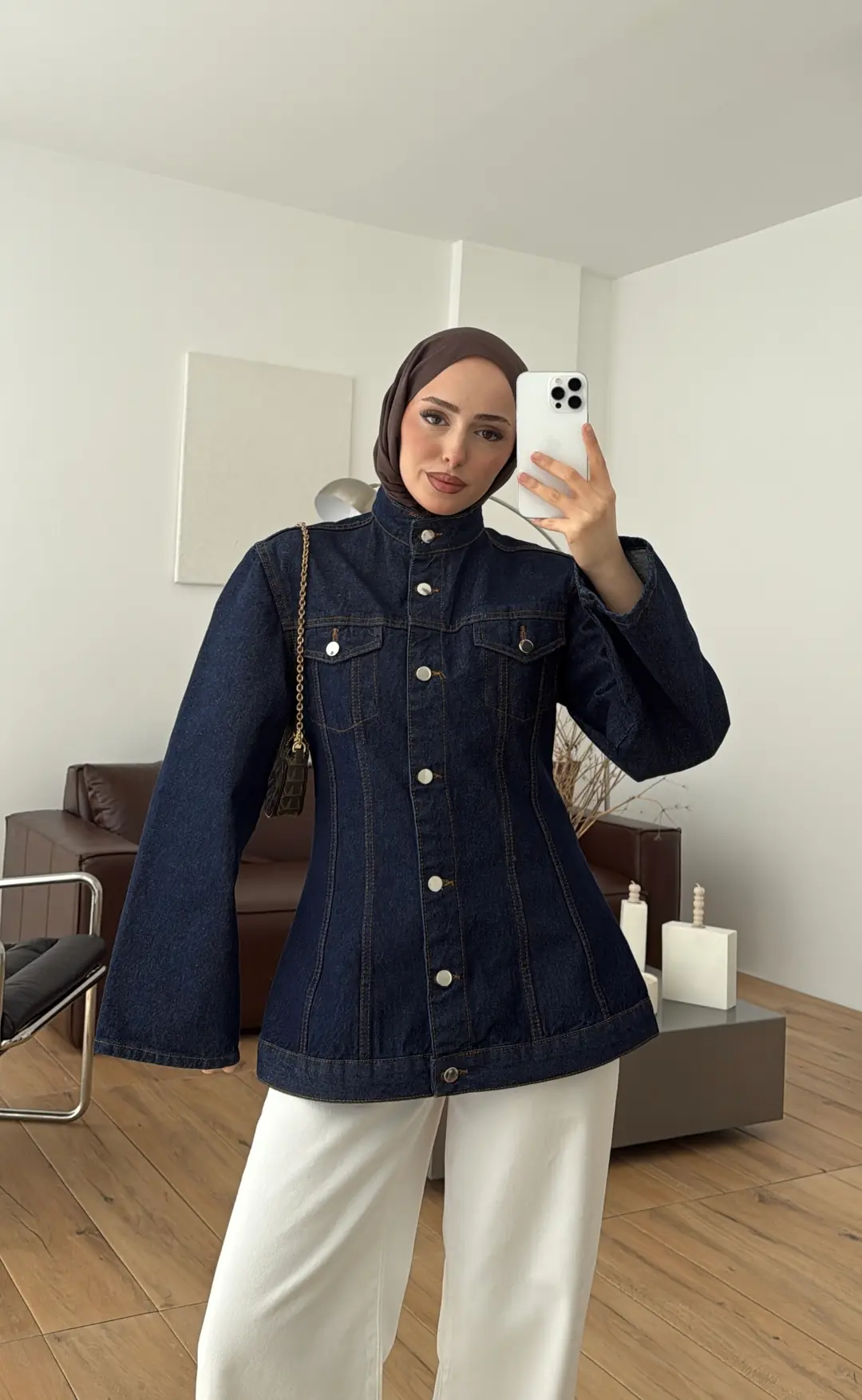 Belden Oturtmalı Fit Denim Ceket - Görsel 5