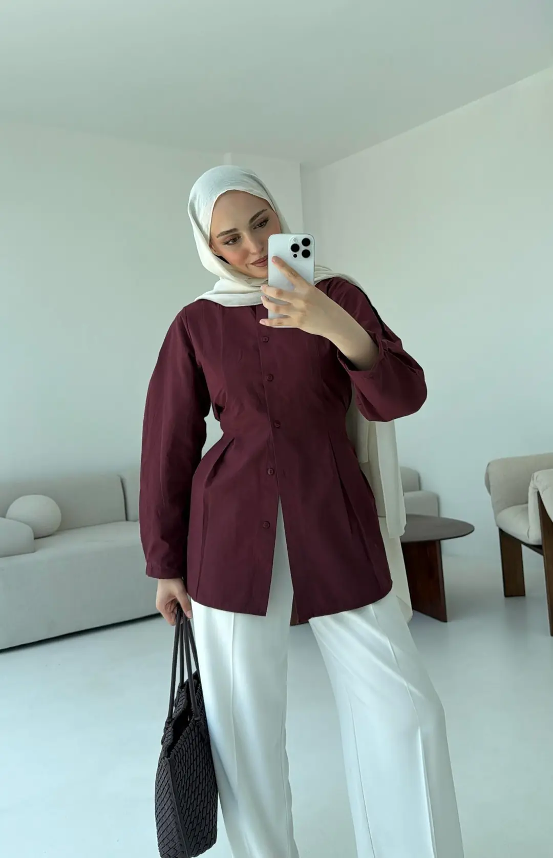 Belden Oturtmalı Gömlek Bordo