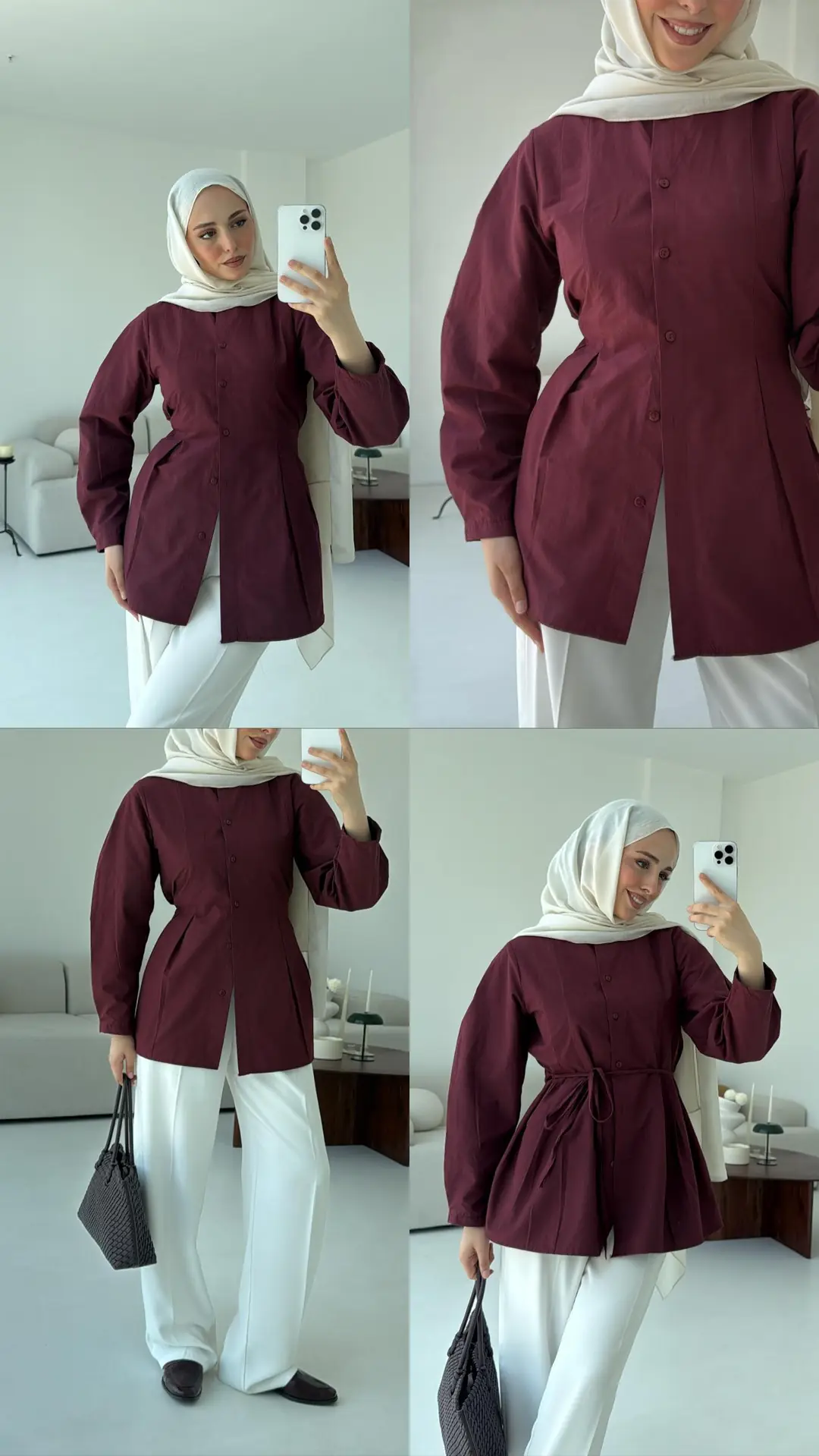 Belden Oturtmalı Gömlek Bordo - Görsel 2