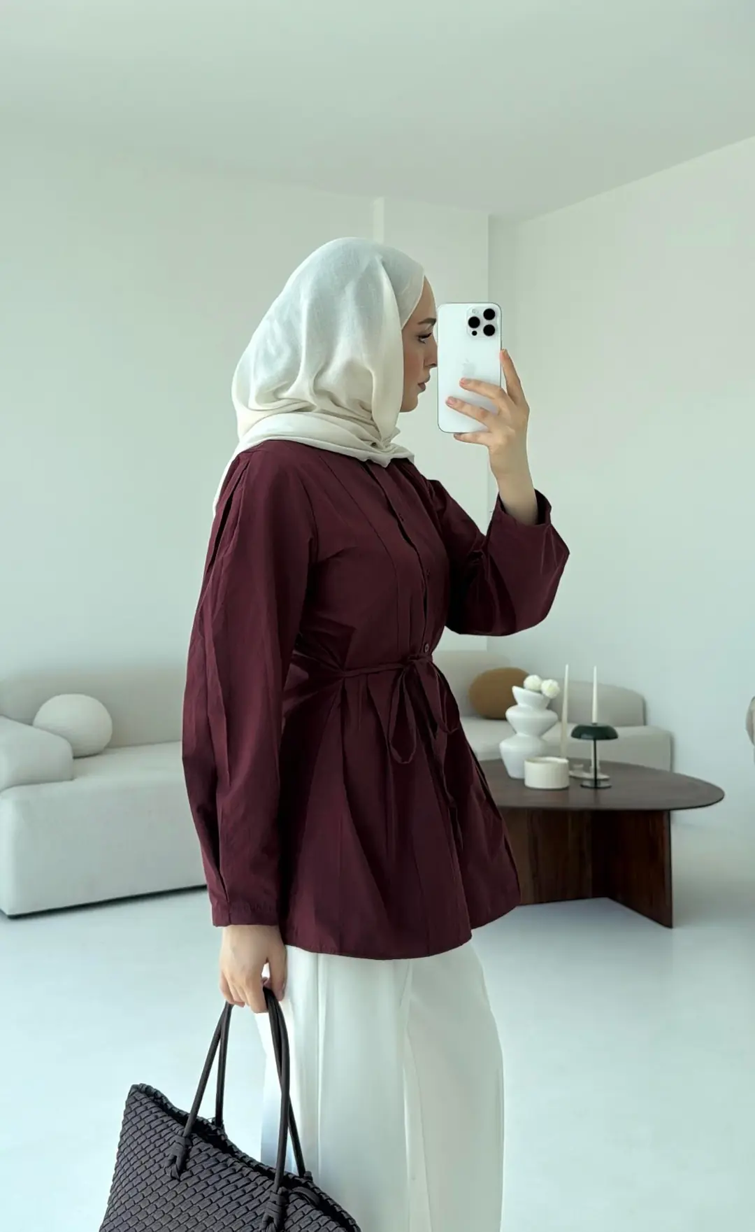 Belden Oturtmalı Gömlek Bordo - Görsel 4