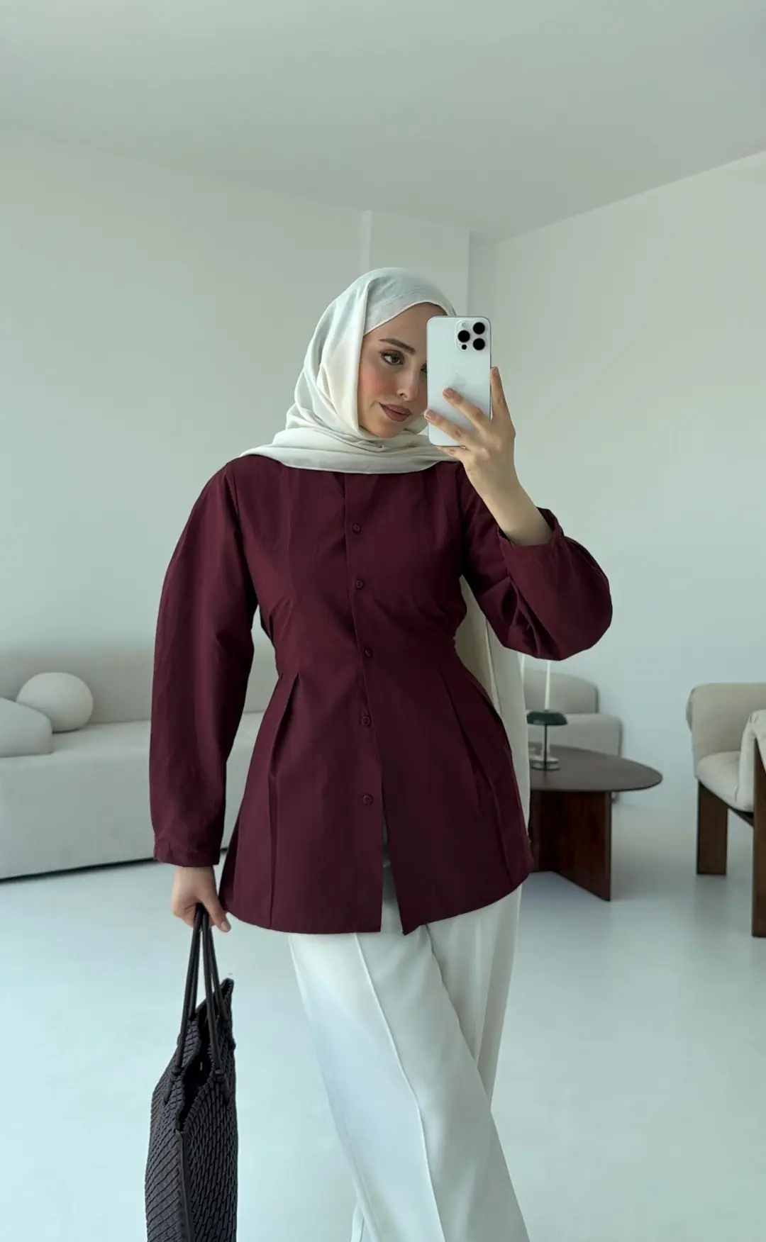 Belden Oturtmalı Gömlek Bordo - Görsel 5