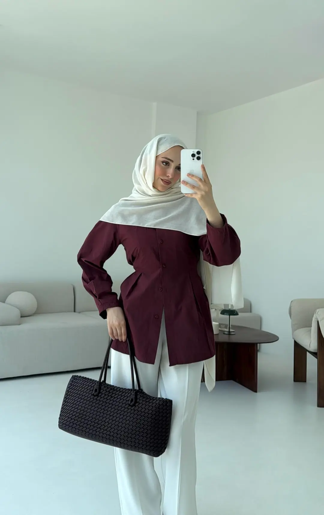 Belden Oturtmalı Gömlek Bordo - Görsel 6