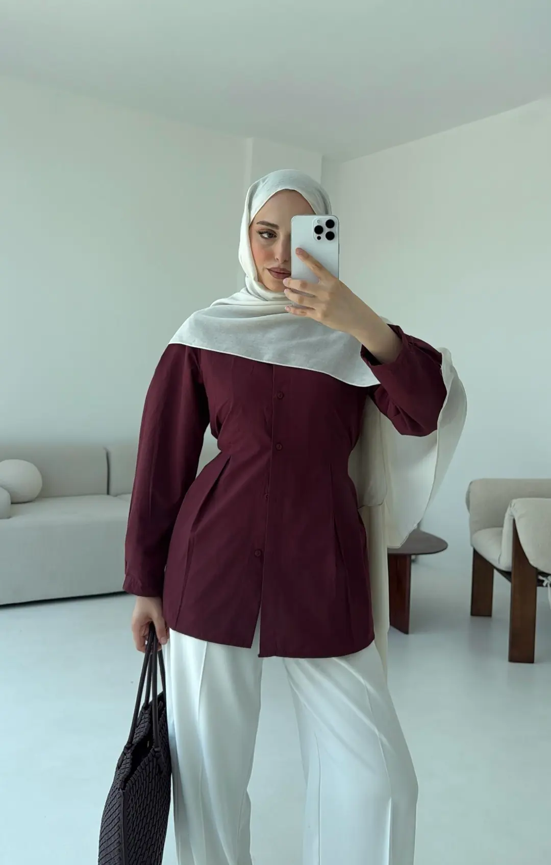 Belden Oturtmalı Gömlek Bordo - Görsel 8