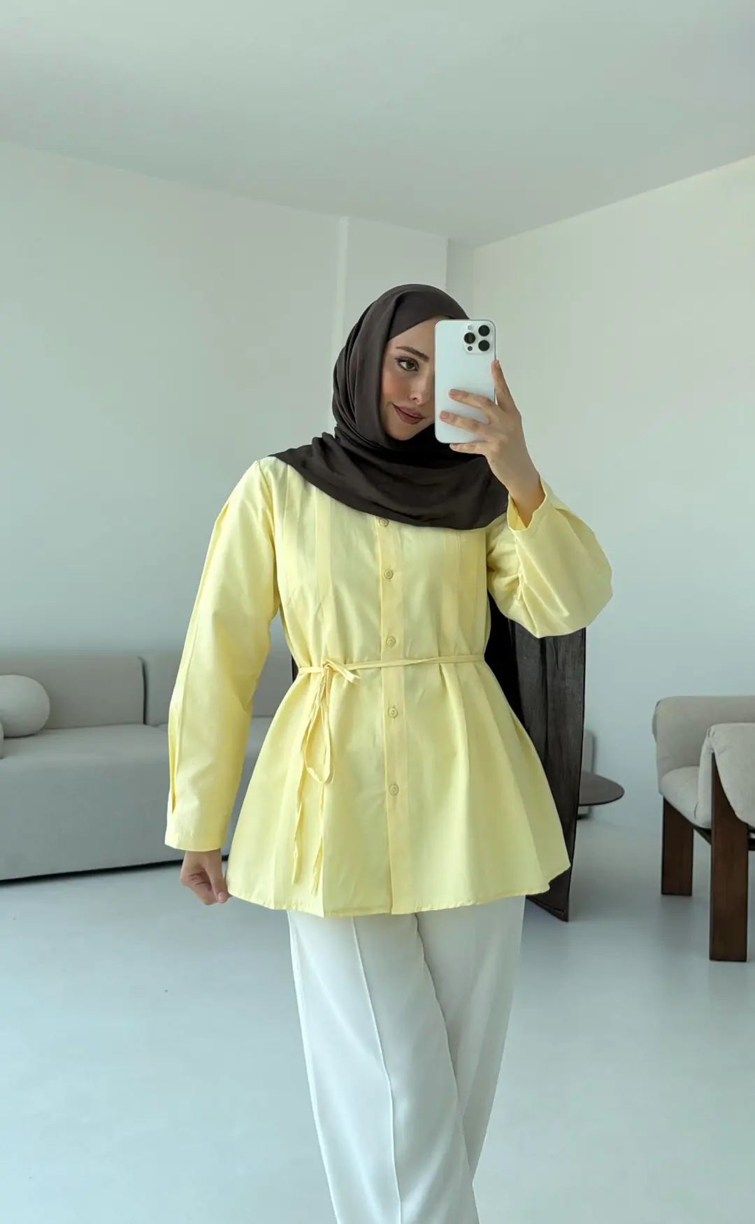 Belden Oturtmalı Gömlek Sarı