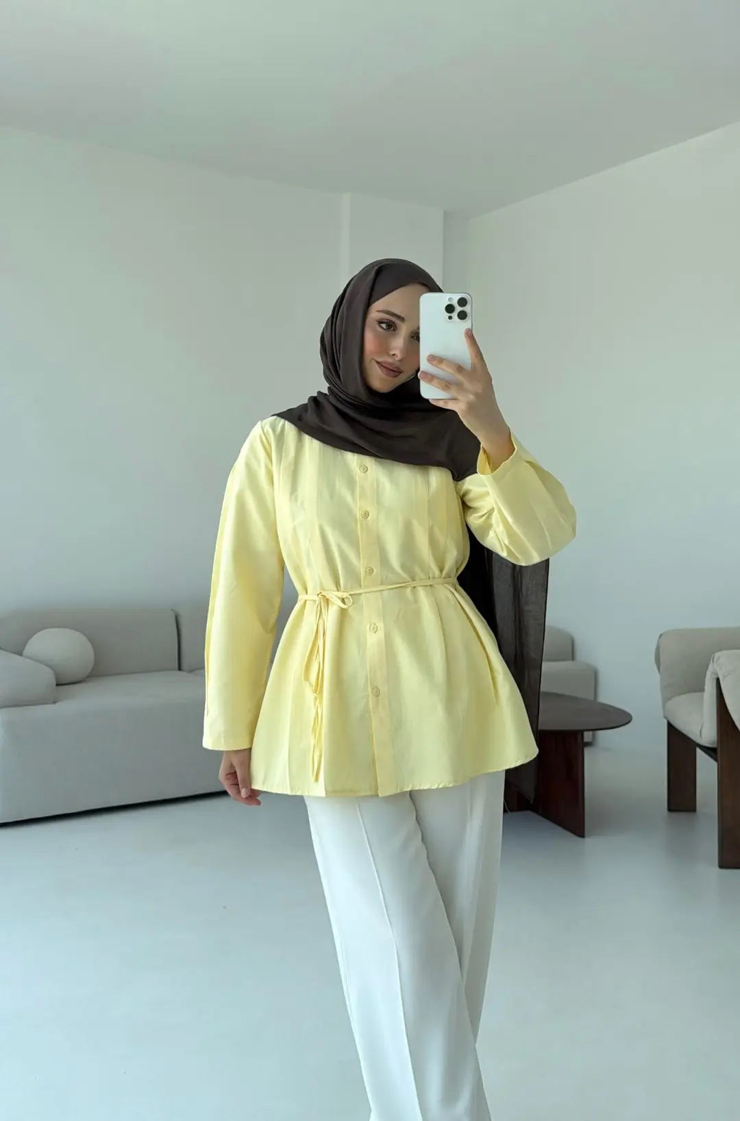 Belden Oturtmalı Gömlek Sarı - Görsel 3