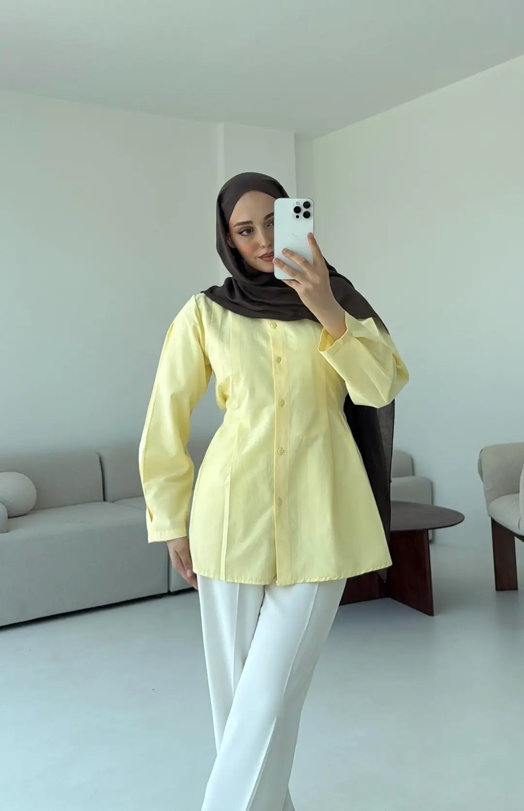 Belden Oturtmalı Gömlek Sarı - Görsel 6