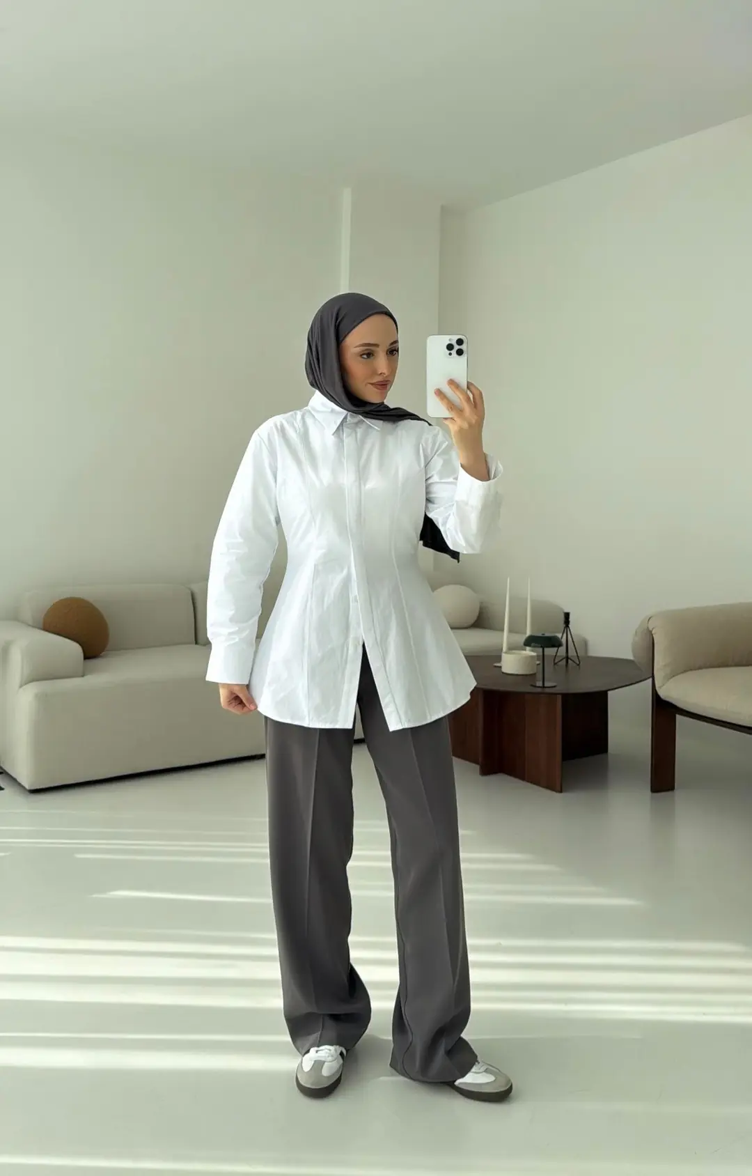 Belden Oturtmalı Poplin Gömlek Beyaz - Görsel 3