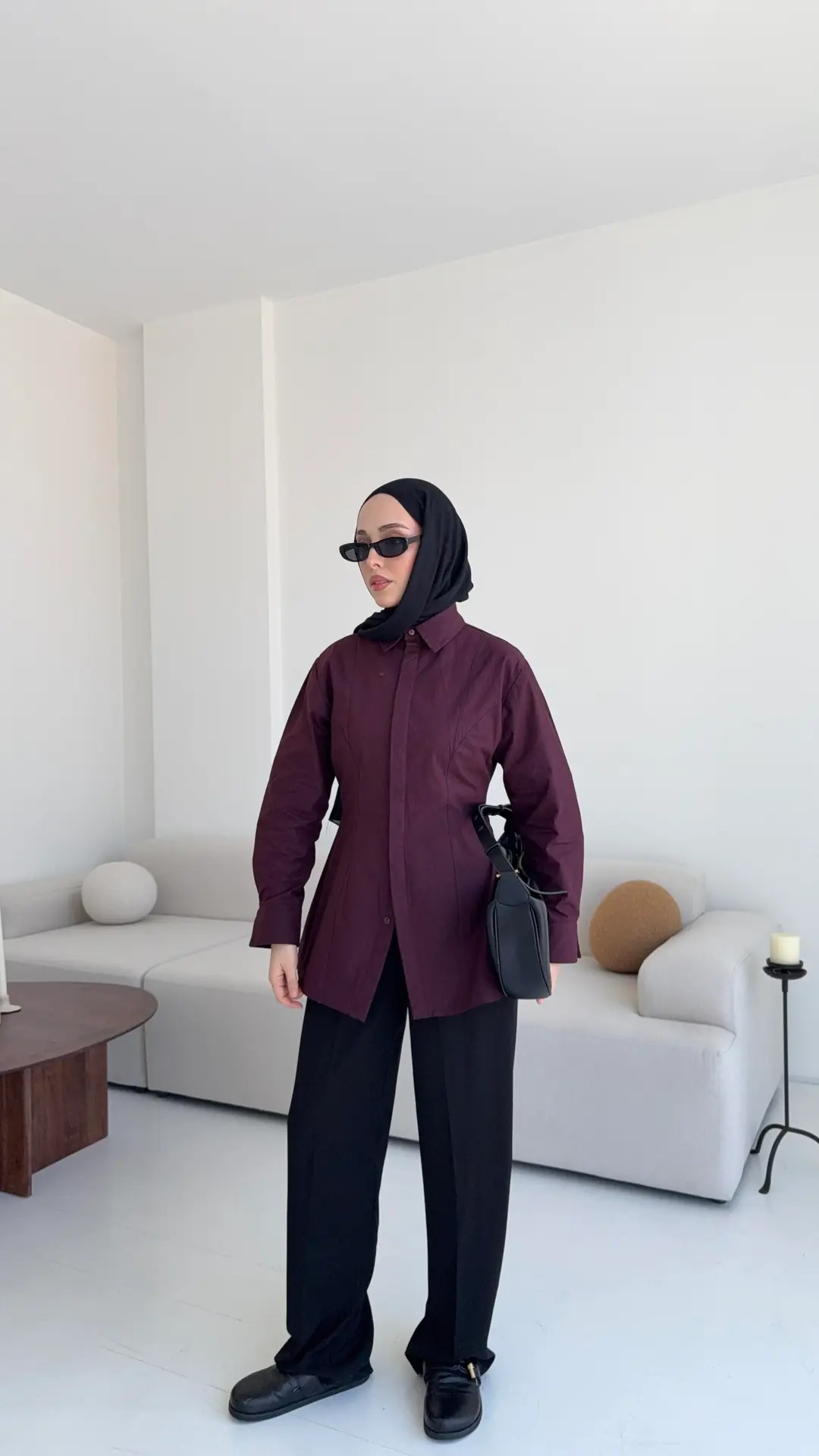 Belden Oturtmalı Poplin Gömlek Bordo - Görsel 5