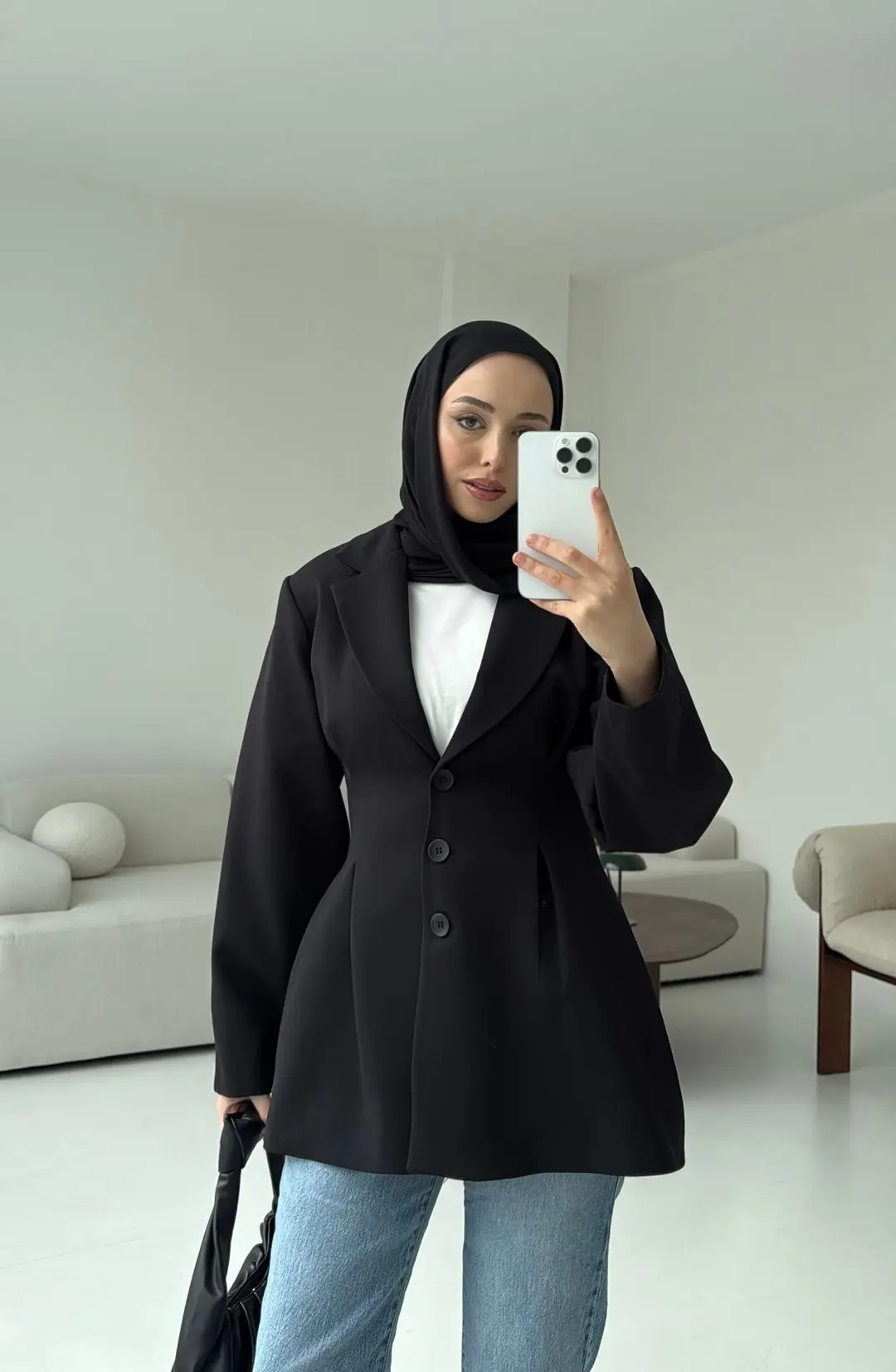 Belden Oturtmalı Tasarım Ceket Siyah - Görsel 6