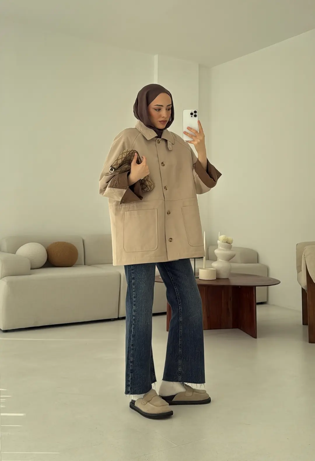 Beli Kordonlu Dolgulu Ceket Bej - Görsel 3