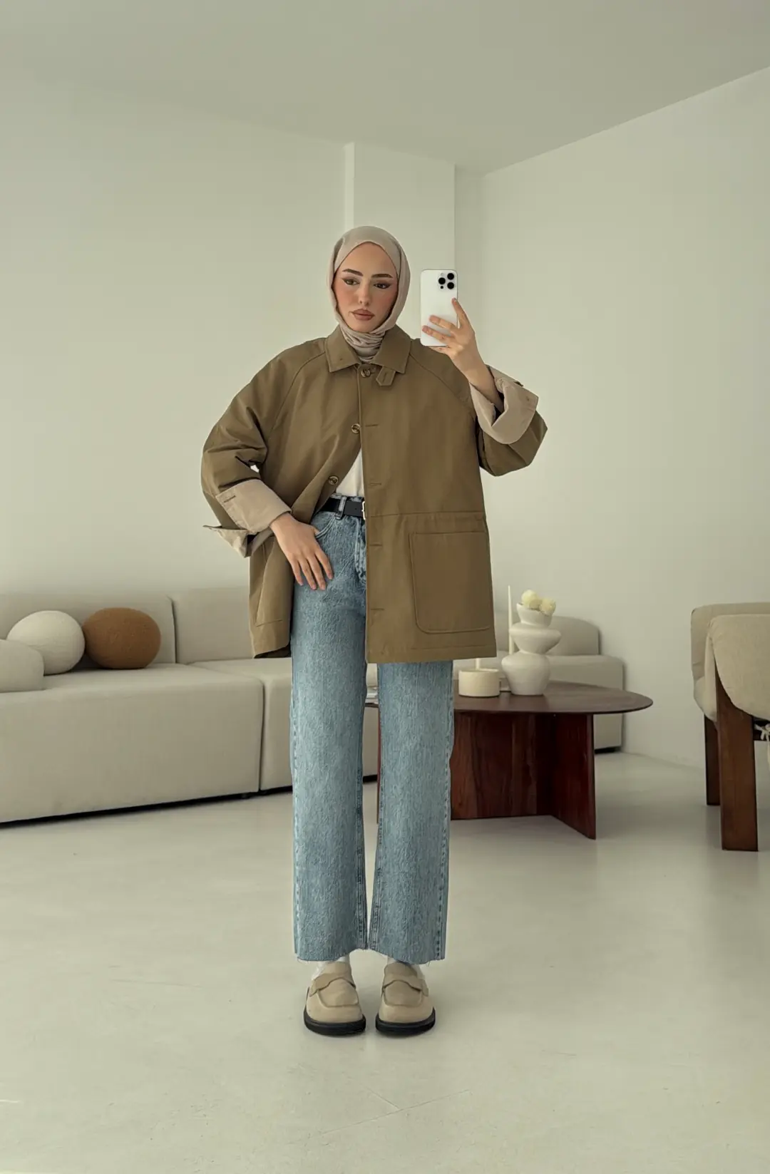 Beli Kordonlu Dolgulu Ceket Haki - Görsel 3