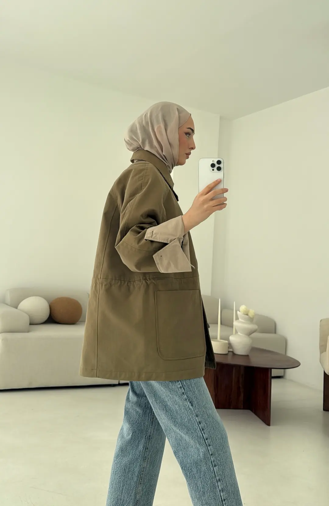 Beli Kordonlu Dolgulu Ceket Haki - Görsel 4