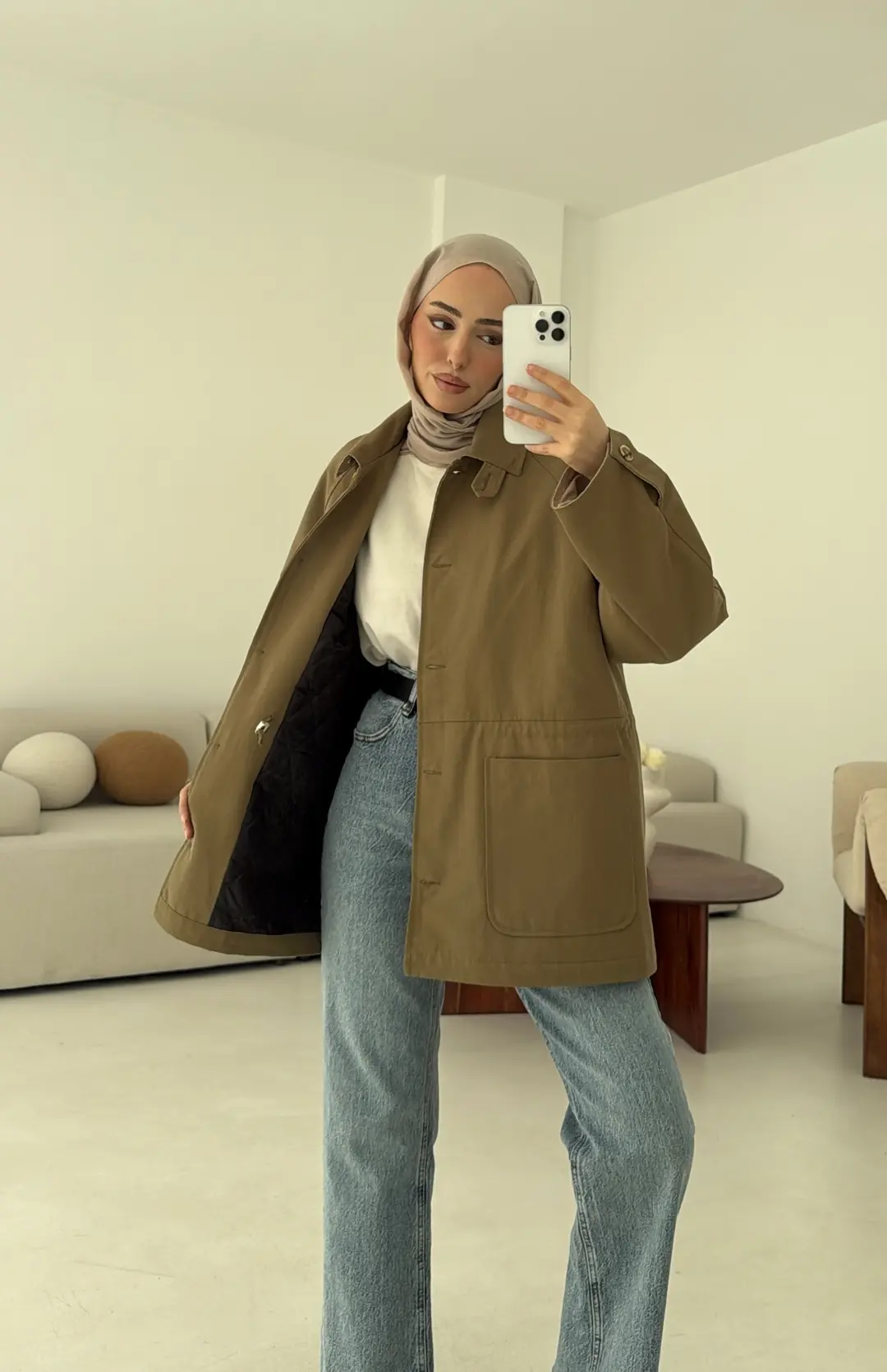 Beli Kordonlu Dolgulu Ceket Haki - Görsel 5