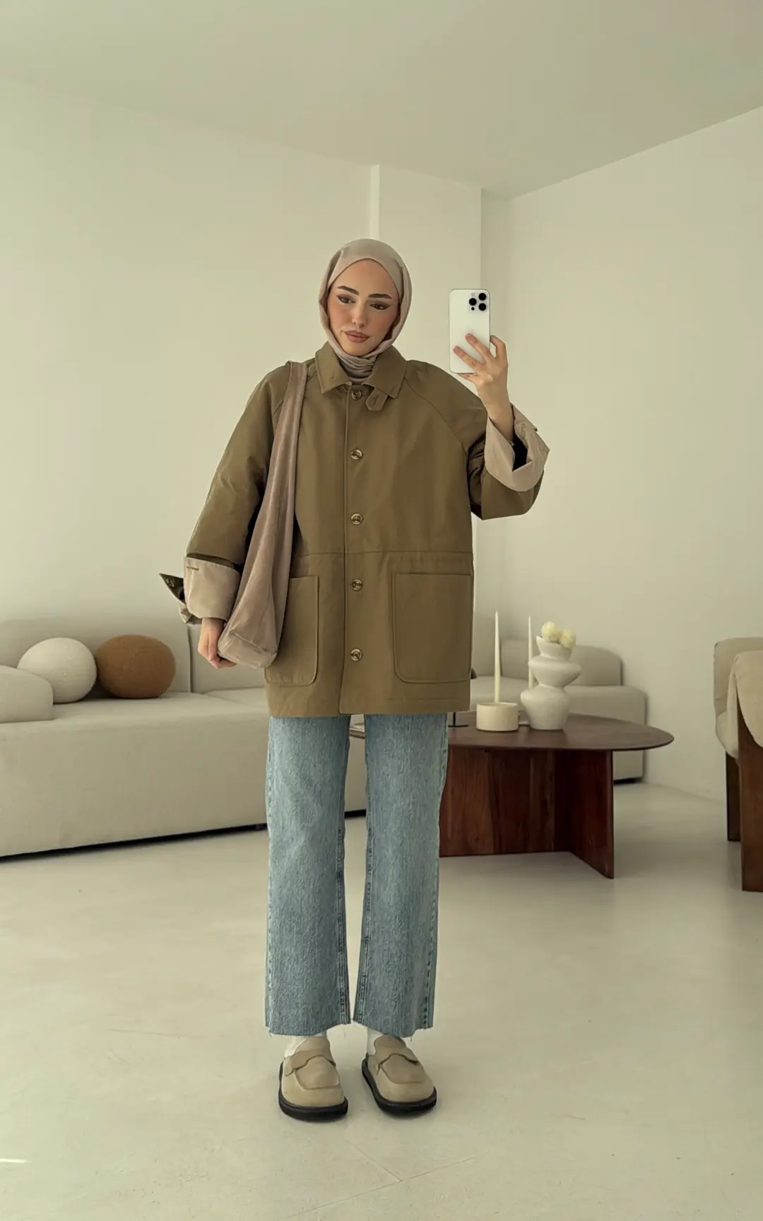 Beli Kordonlu Dolgulu Ceket Haki - Görsel 8