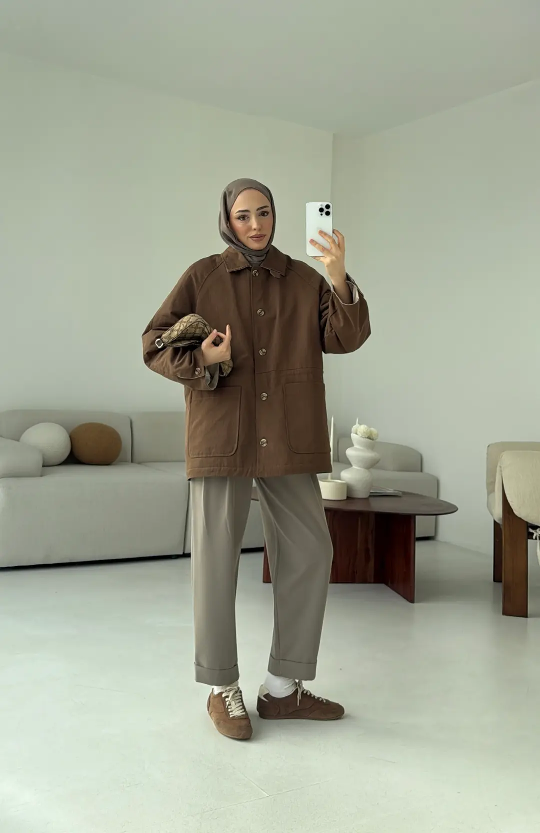 Beli Kordonlu Dolgulu Ceket Kahve - Görsel 3