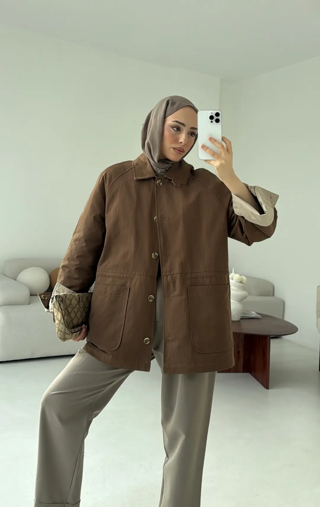 Beli Kordonlu Dolgulu Ceket Kahve - Görsel 5