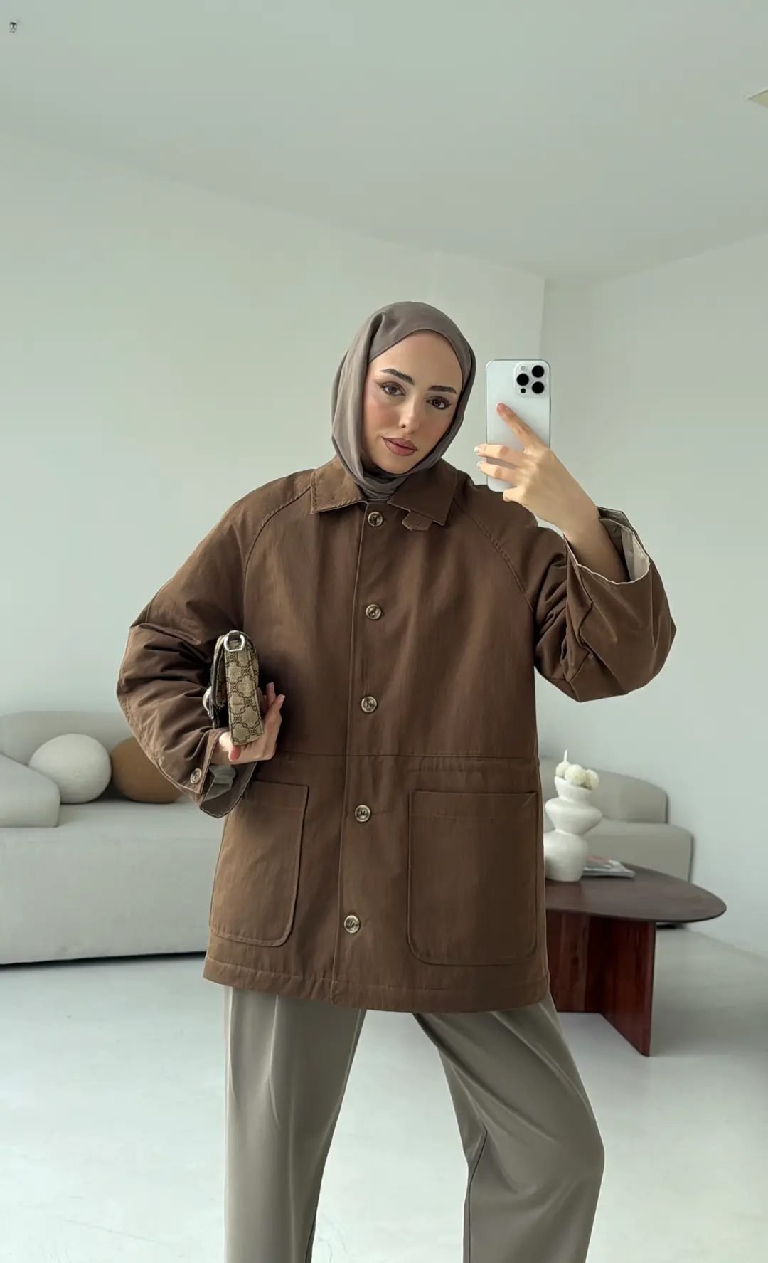 Beli Kordonlu Dolgulu Ceket Kahve - Görsel 6