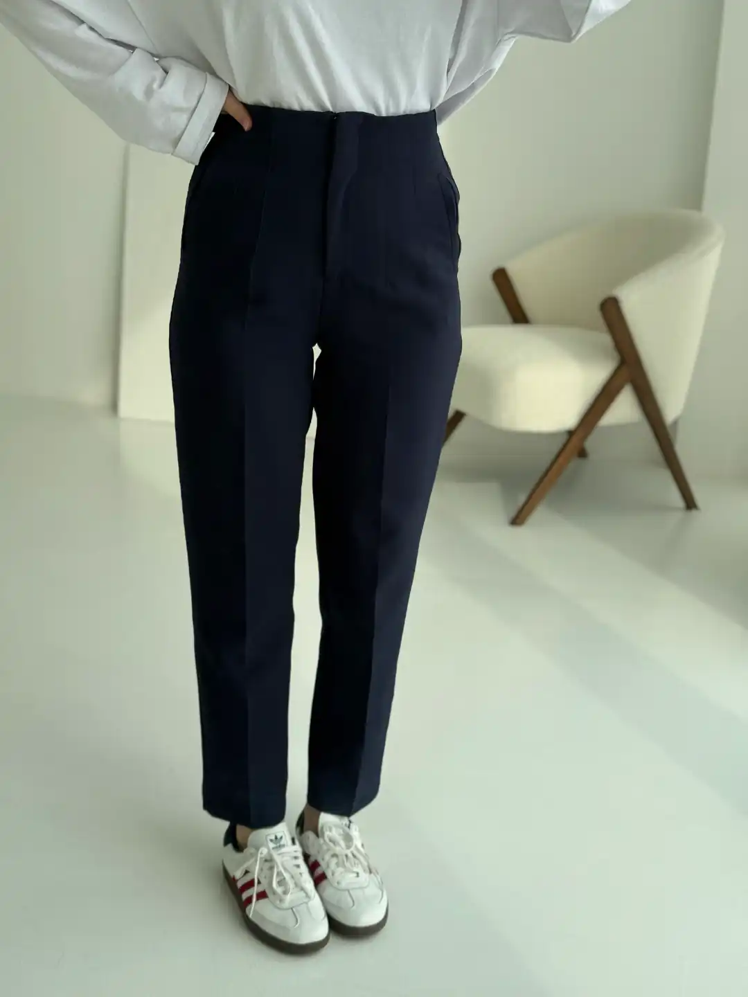 Beli Pens Detay Kumaş Pantolon Lacivert - Görsel 2